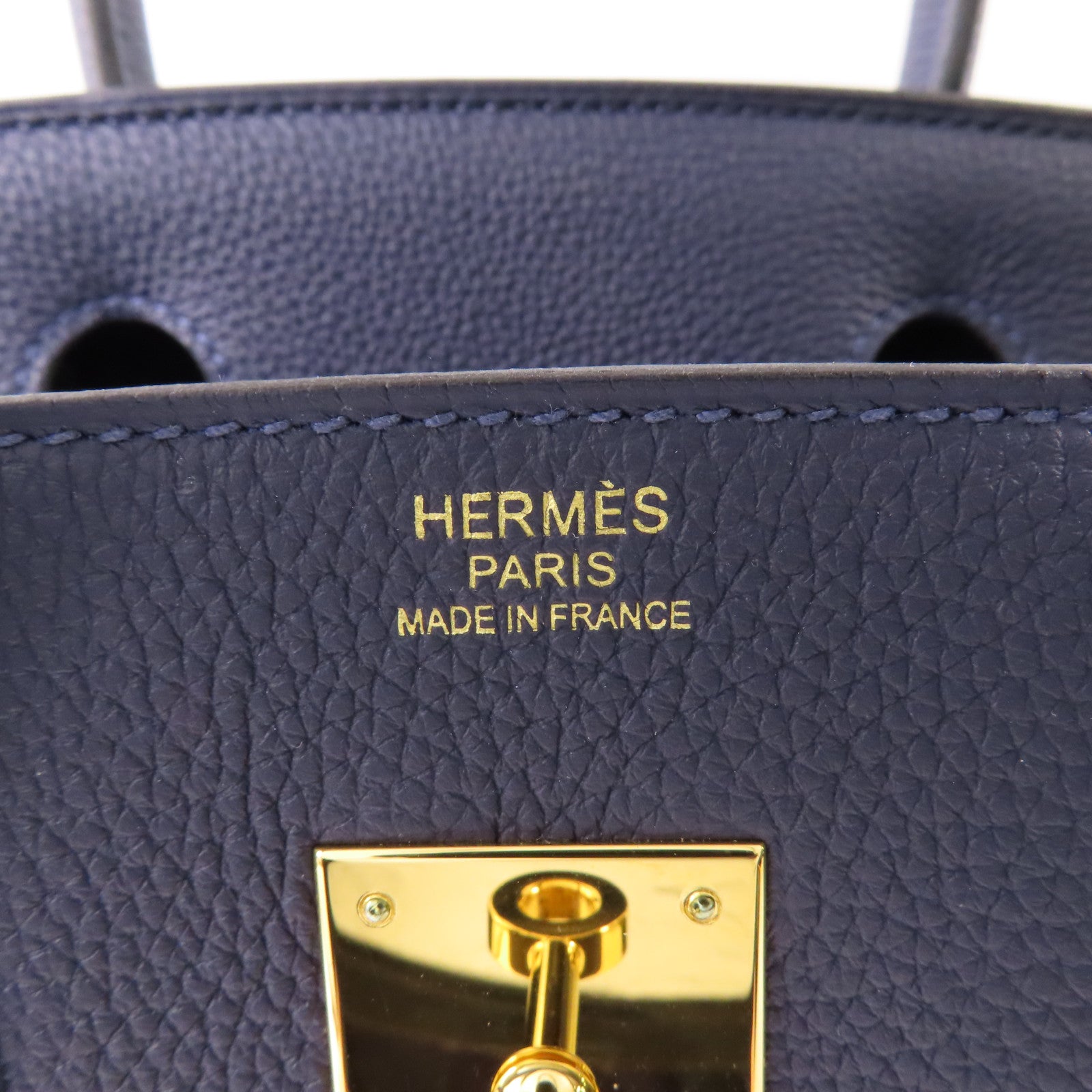 HERMES Clemence皮革Birkin 30金扣手挽袋Bleu Nuit