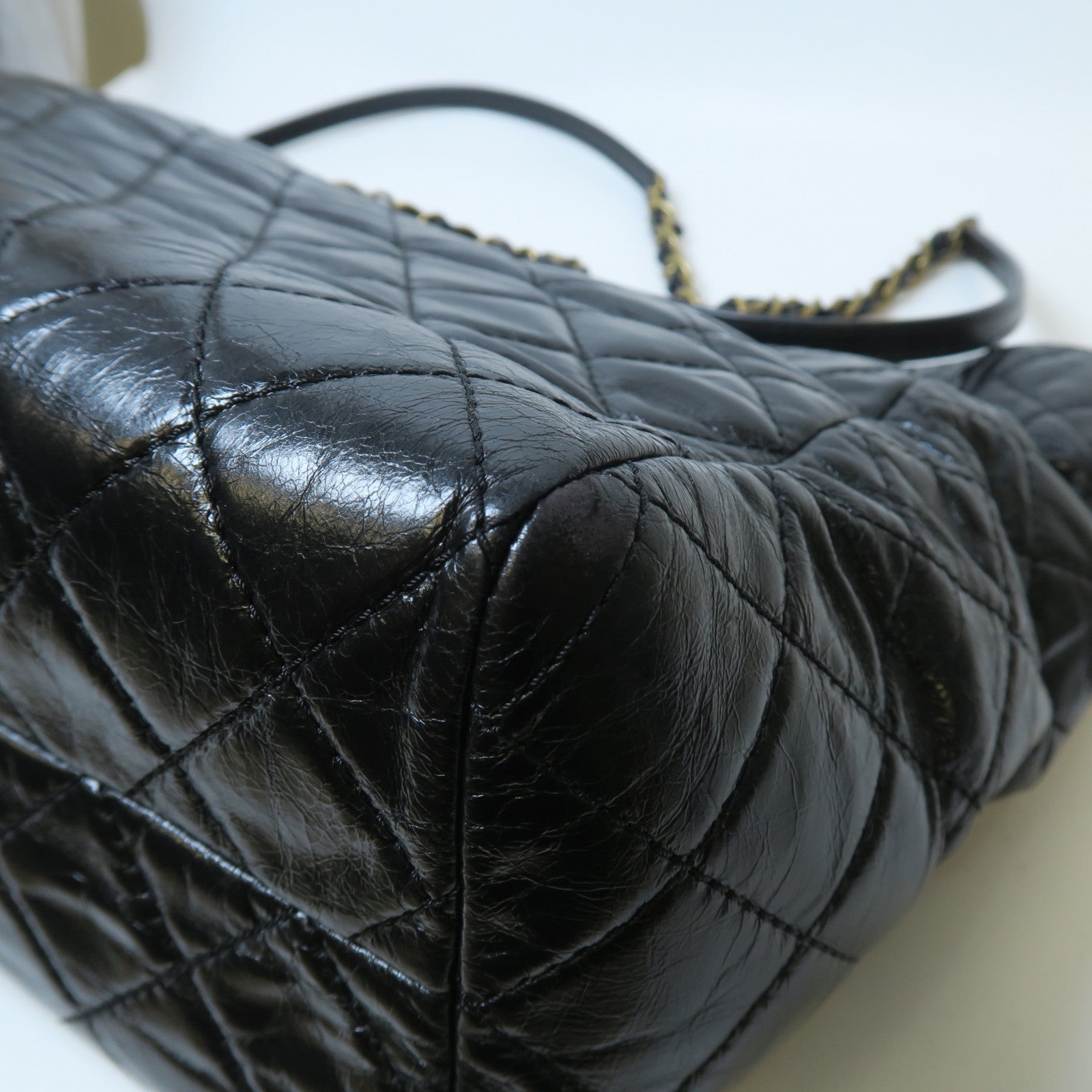 CHANEL 【激減優惠】菱格牛皮皮革Chain Shoulder金扣鏈帶肩背袋黑色