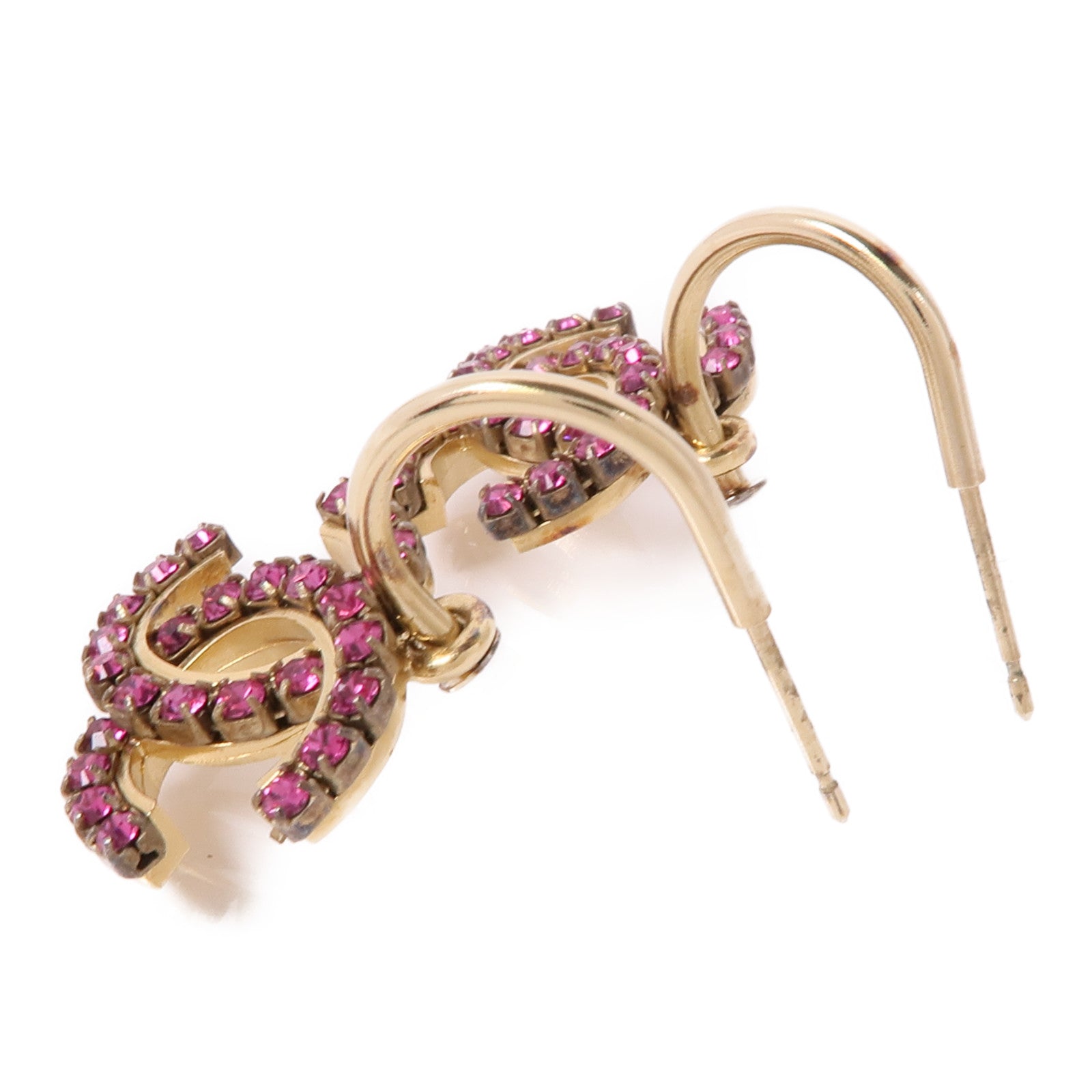CHANEL CC Earrings Metal Gold Pink