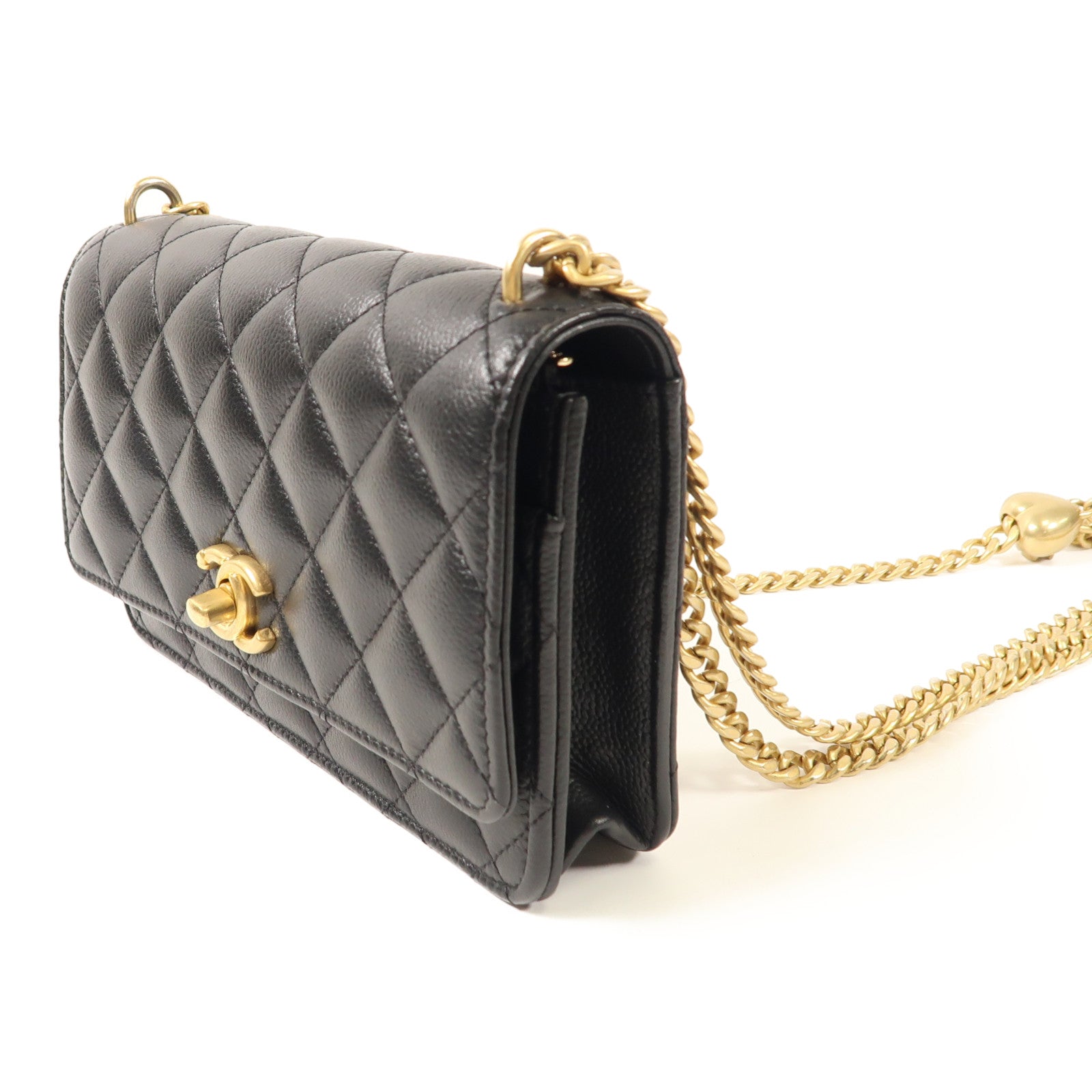 CHANEL 牛皮皮革Wallet On Chain With Heart Chain金扣鏈帶肩背袋