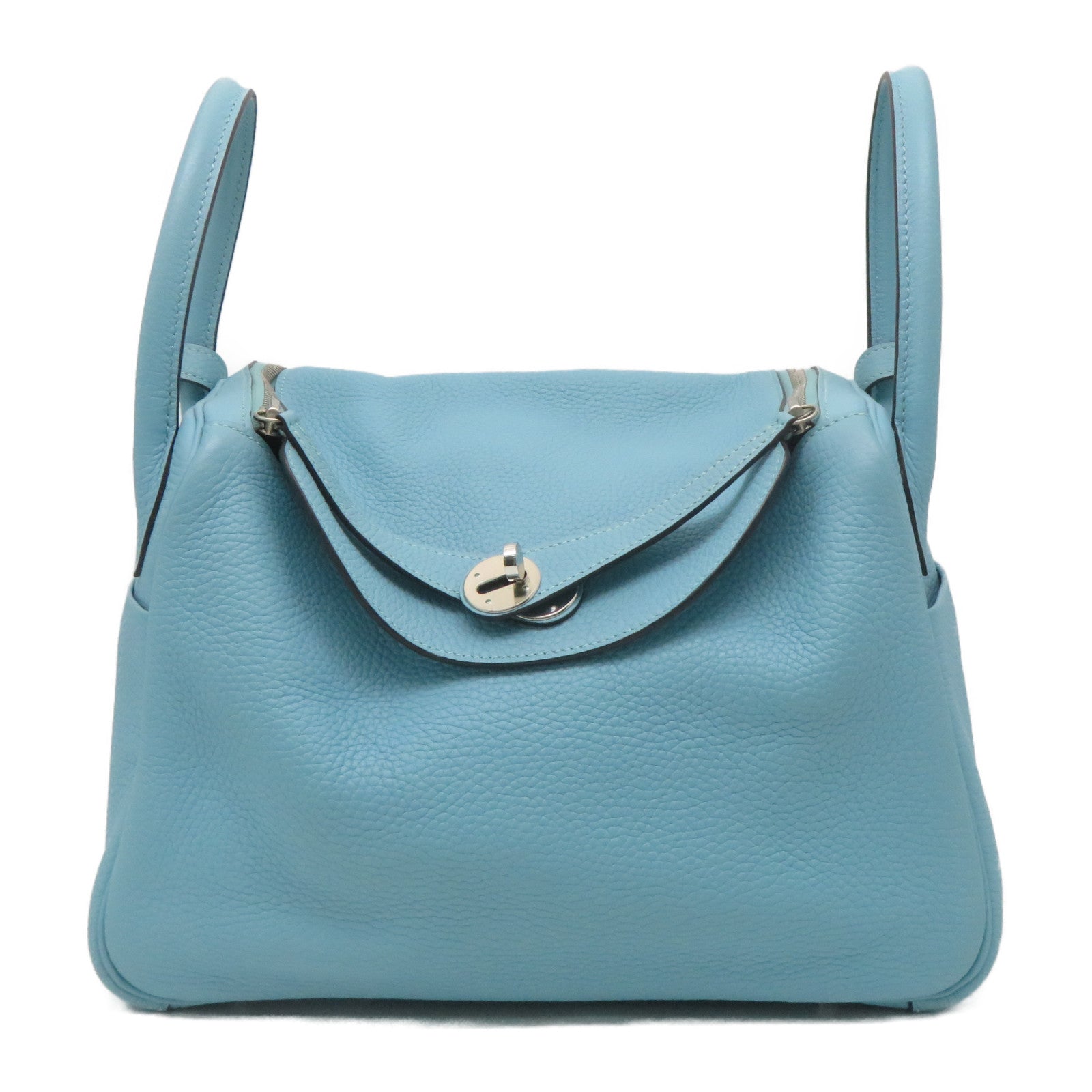 HERMES 【激減優惠】Clemence皮革Lindy 30銀扣手挽肩背兩用袋Bleu Saint Cyr聖西爾水藍色