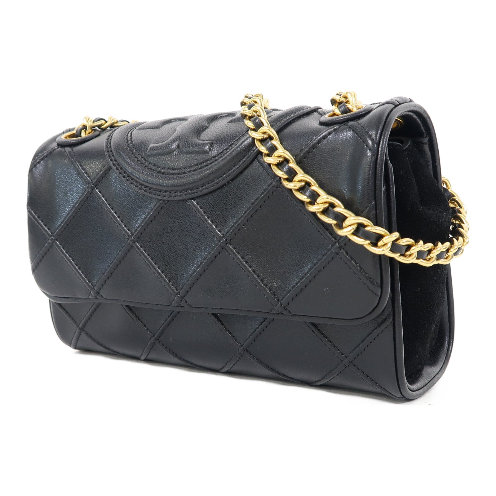 Tory Burch 牛皮皮革Chain Shoulder金扣鏈帶肩背袋黑色