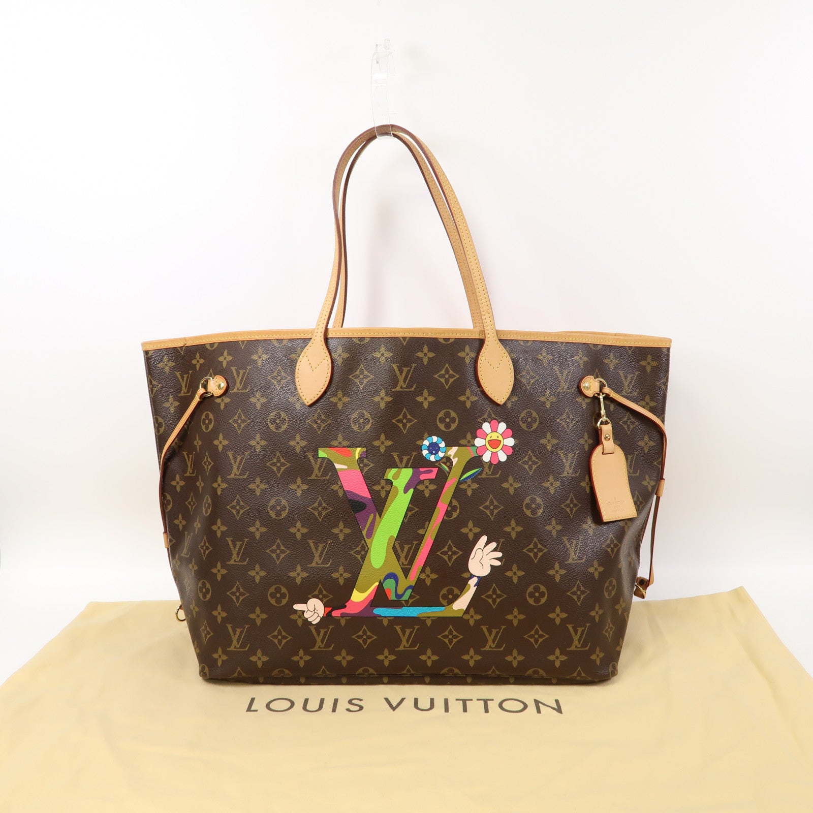 LOUIS VUITTON Monogram Takashi Murakami Neverfull GM金扣手挽袋啡色