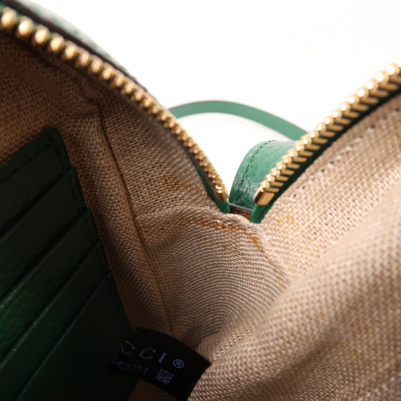 GUCCI 帆布/皮革GG Bree金扣肩背袋啡色/綠色