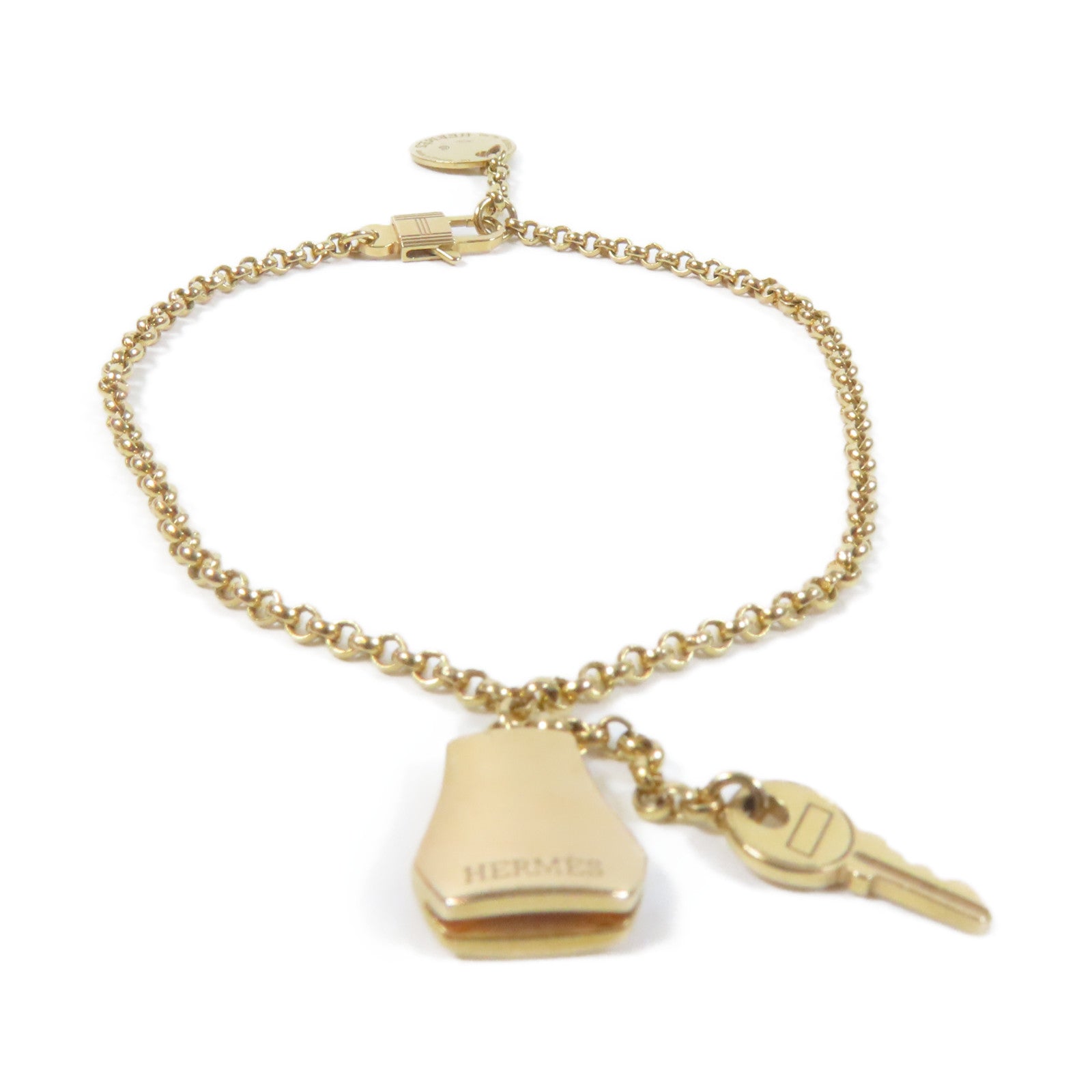 HERMES 18K黃金Kelly Clochette金扣手鏈金色