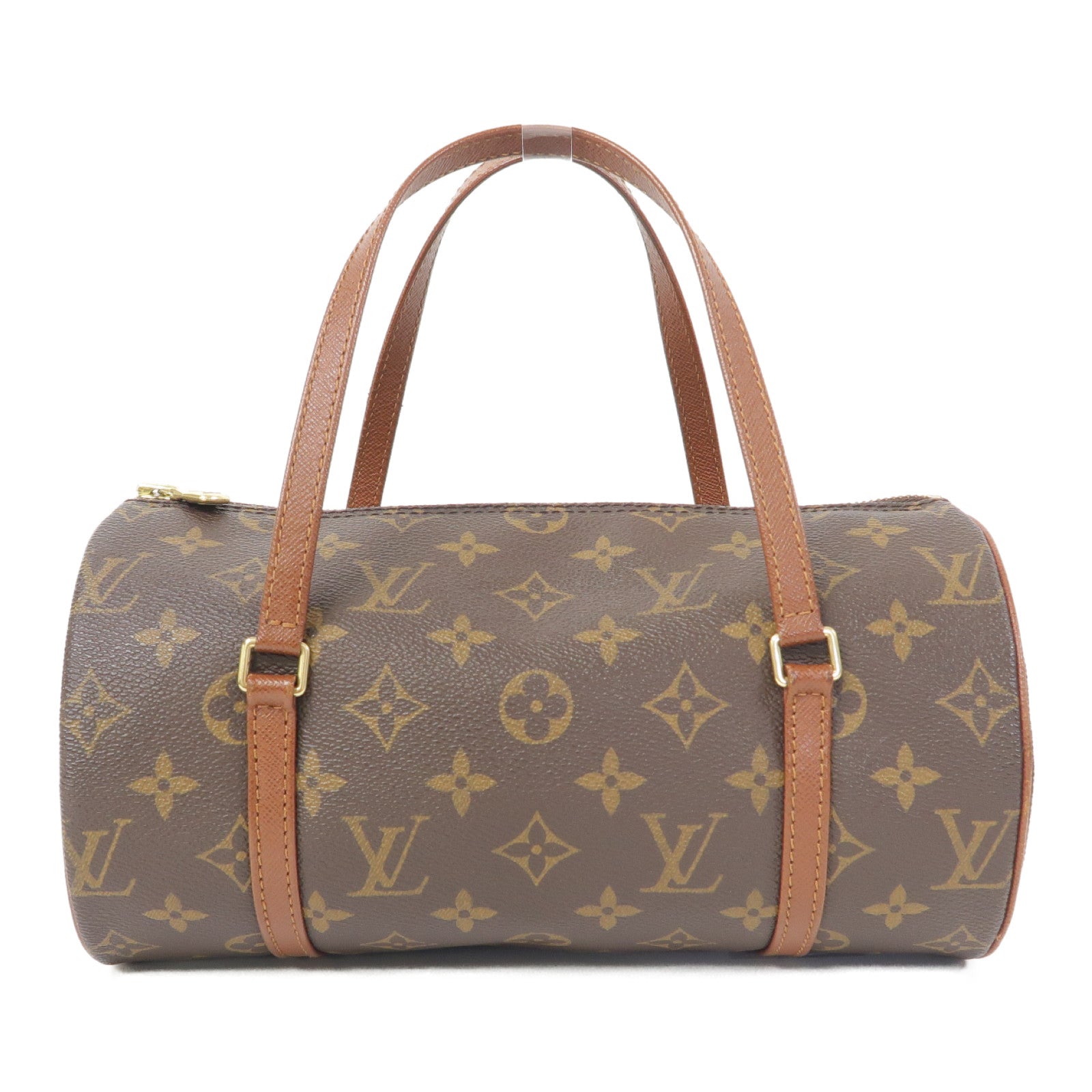 LOUIS VUITTON Monogram Papillon PM金扣手挽袋棕色