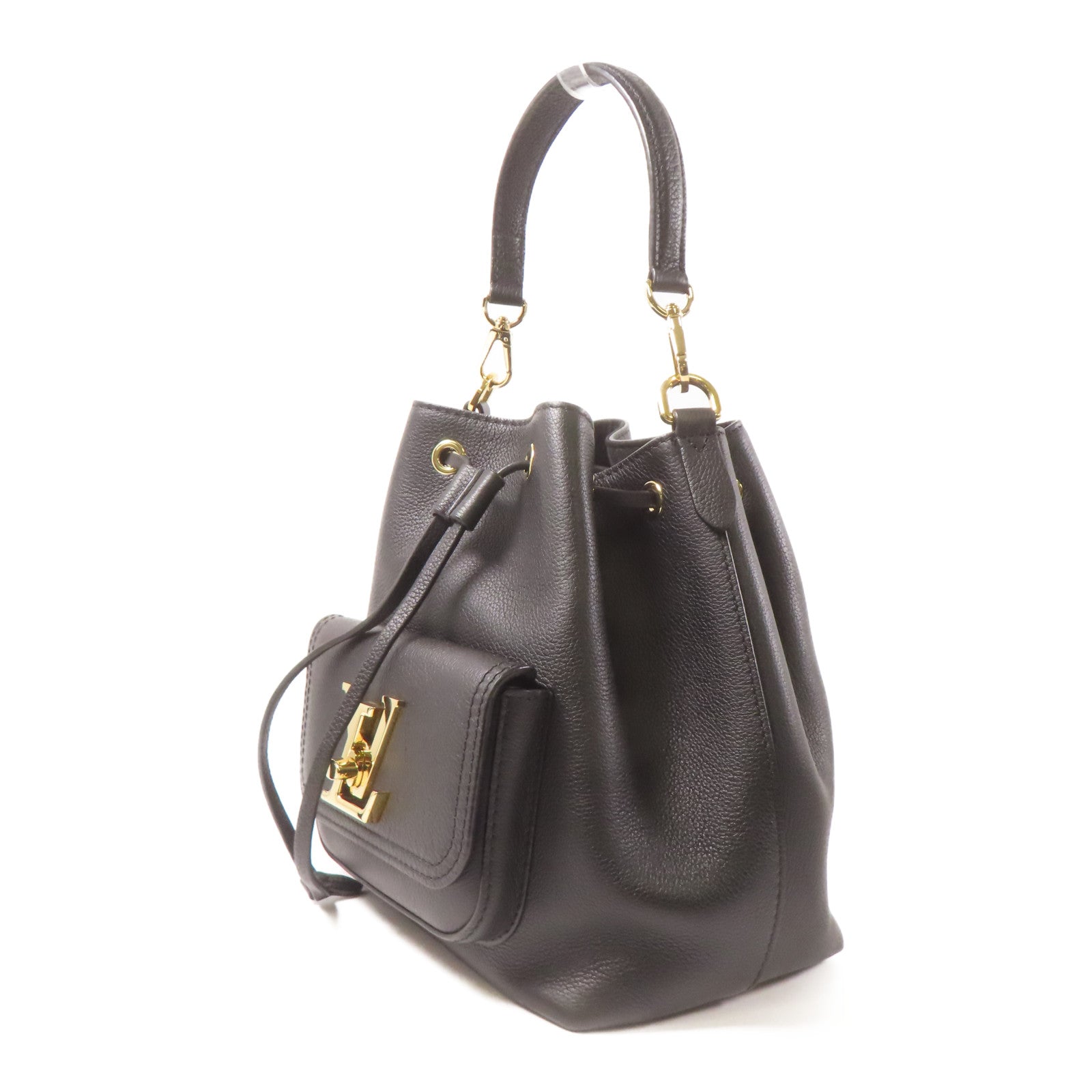 LOUIS VUITTON 牛皮皮革Lockme Bucket金扣手挽肩背兩用袋黑色