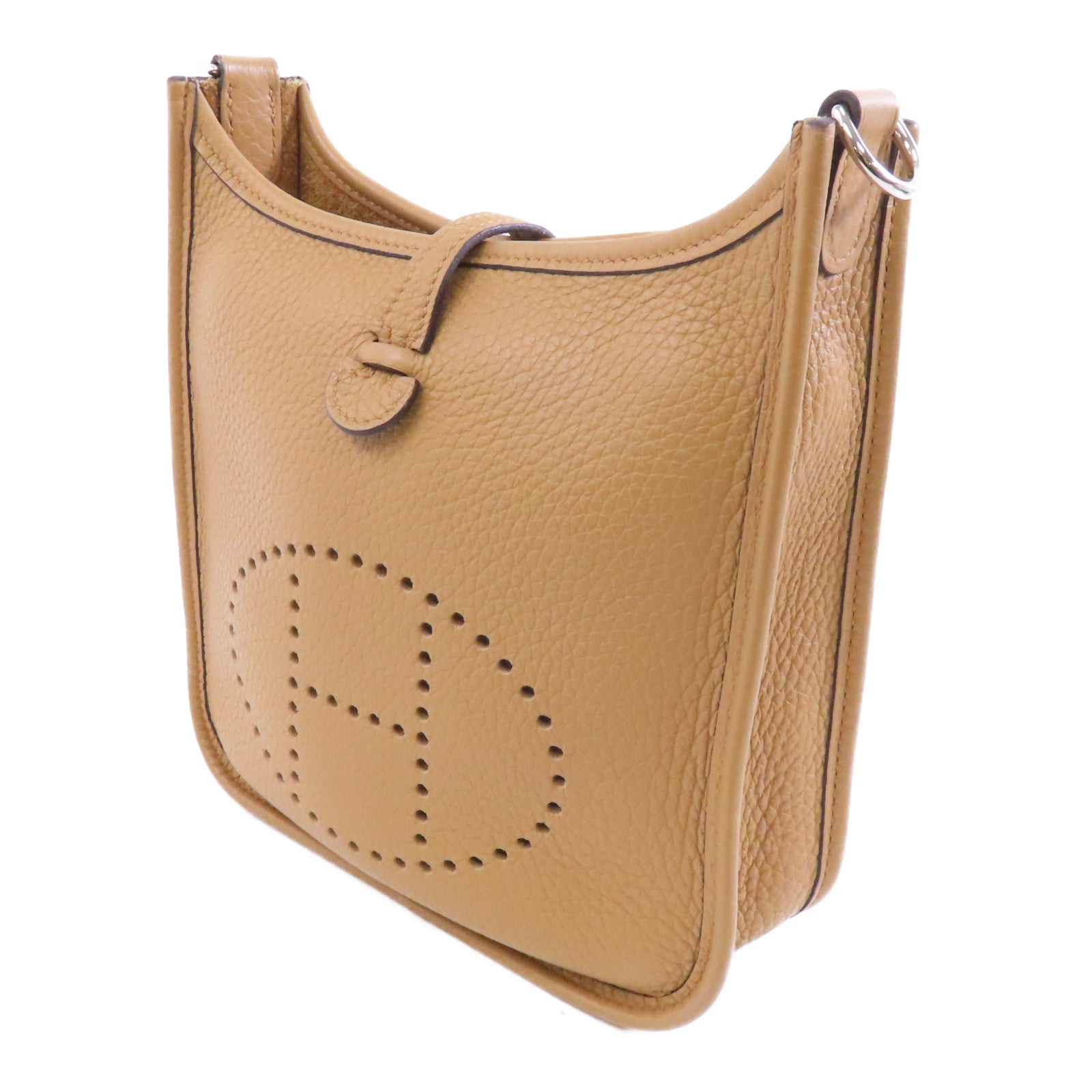 HERMES Clemence皮革Evelyne TPM銀扣肩背袋Biscuit/棕色