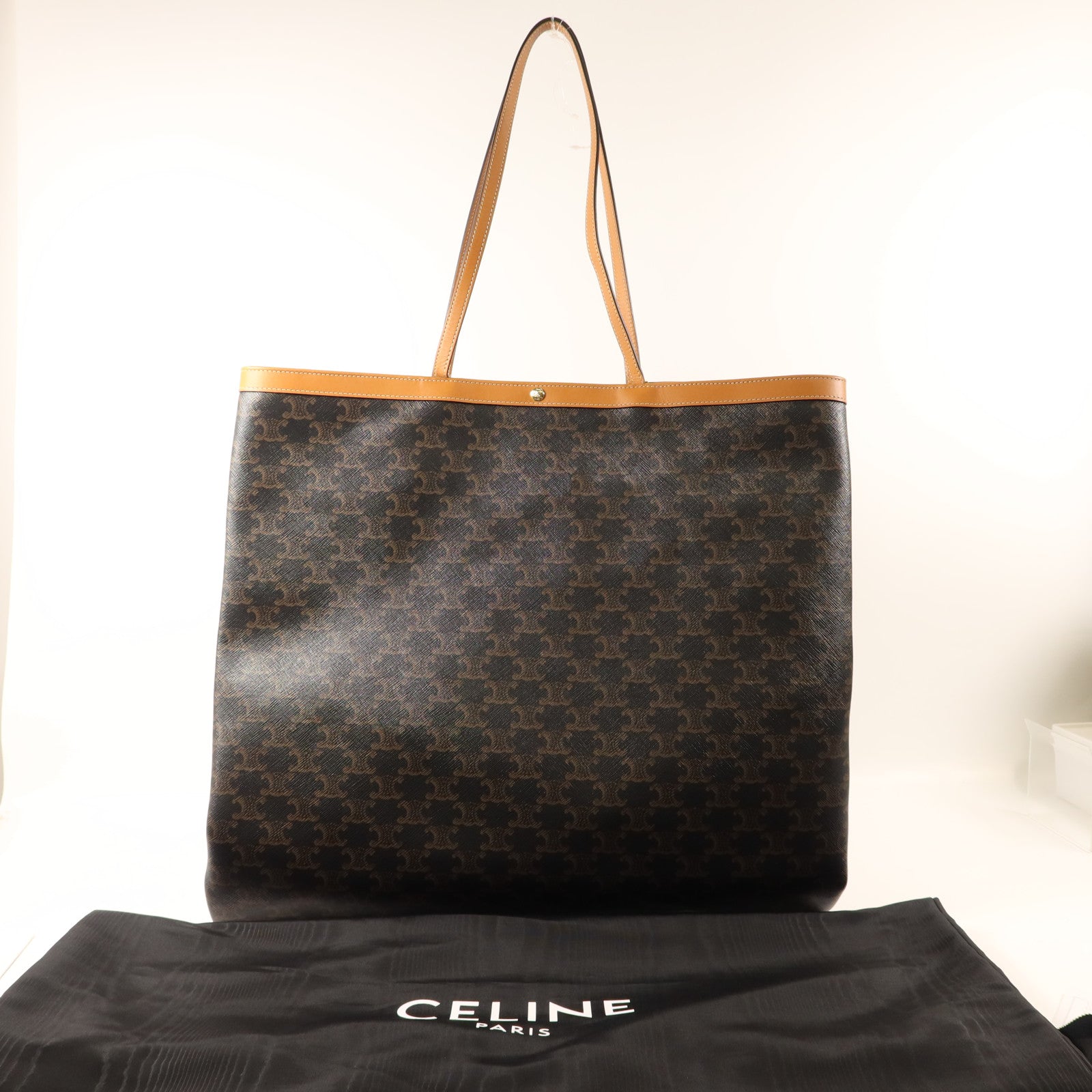 CELINE 塗層帆布Large Flat Shopper金扣手挽袋