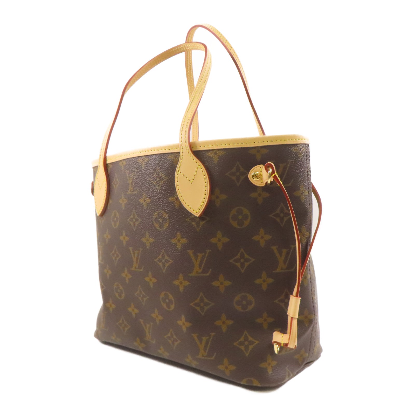LOUIS VUITTON Monogram Neverfull PM金扣手挽袋啡色