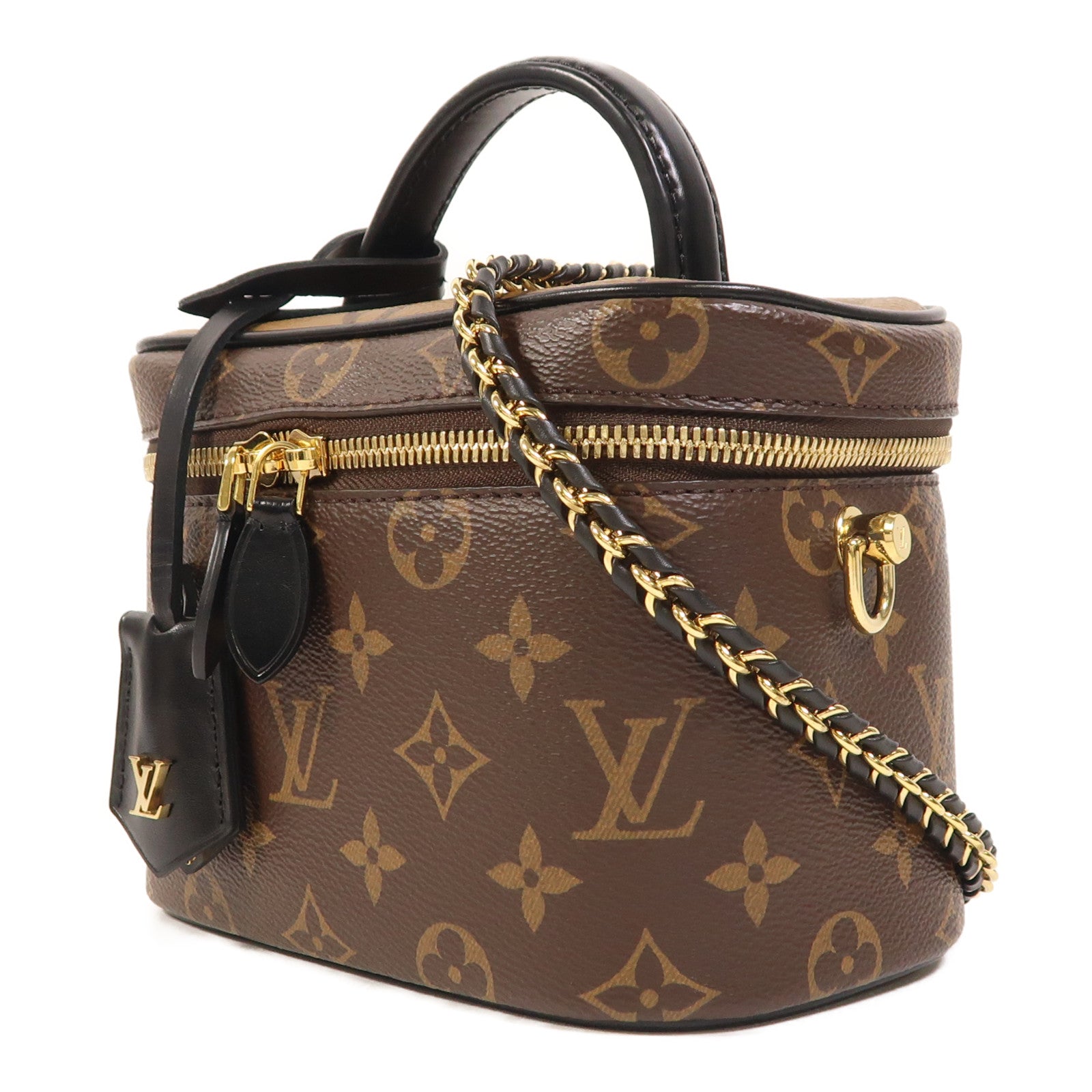 LOUIS VUITTON Monogram Reverse Vanity PM金扣手挽肩背兩用袋棕色