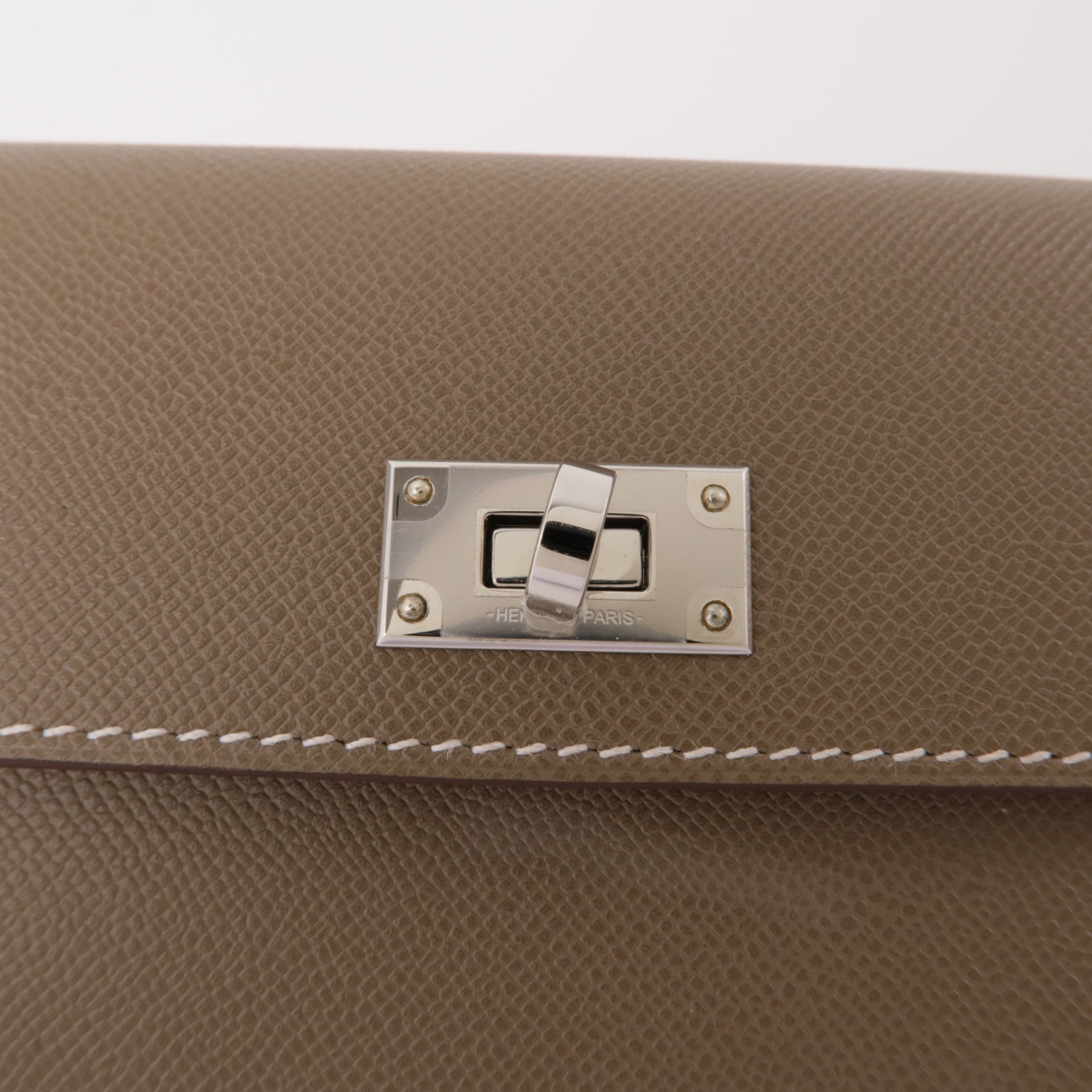 HERMES Madame皮革Kelly Pocket Slim銀扣零錢包Etoupe