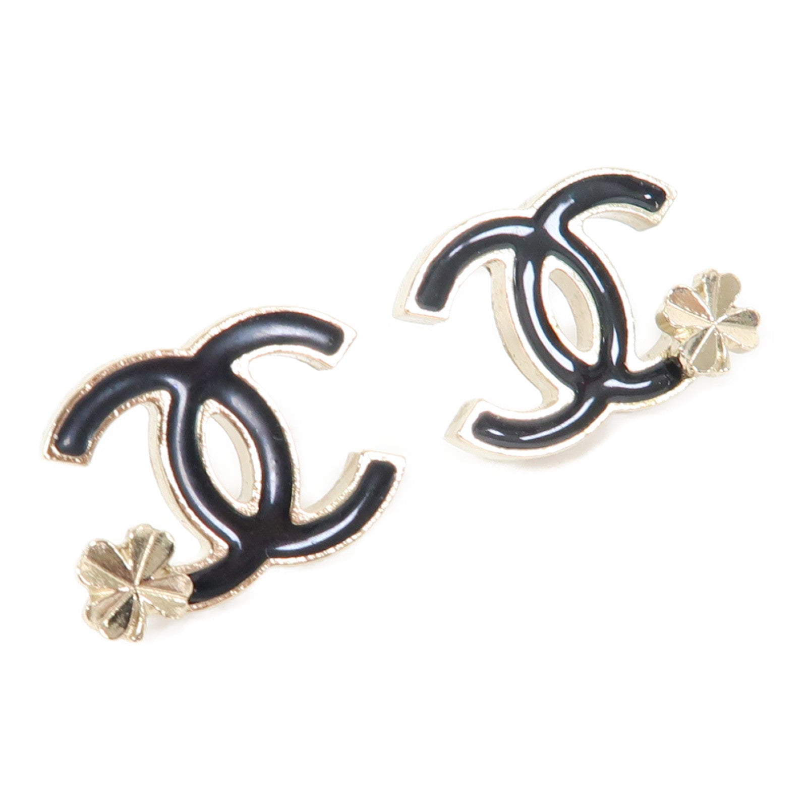 CHANEL 金屬CC Clover Earrings耳環黑色/金色