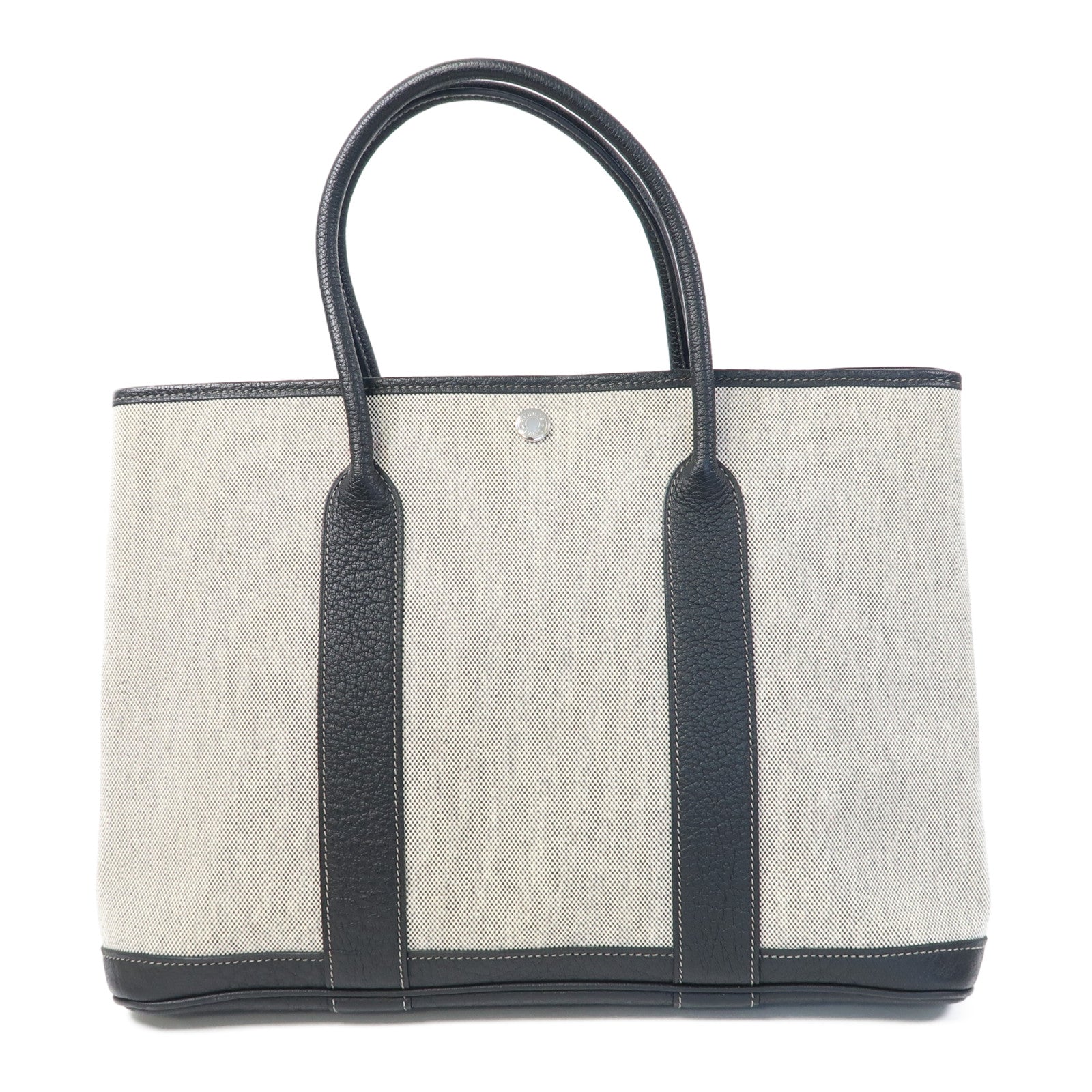 HERMES 帆布Garden Party PM銀扣手挽袋Noir黑色
