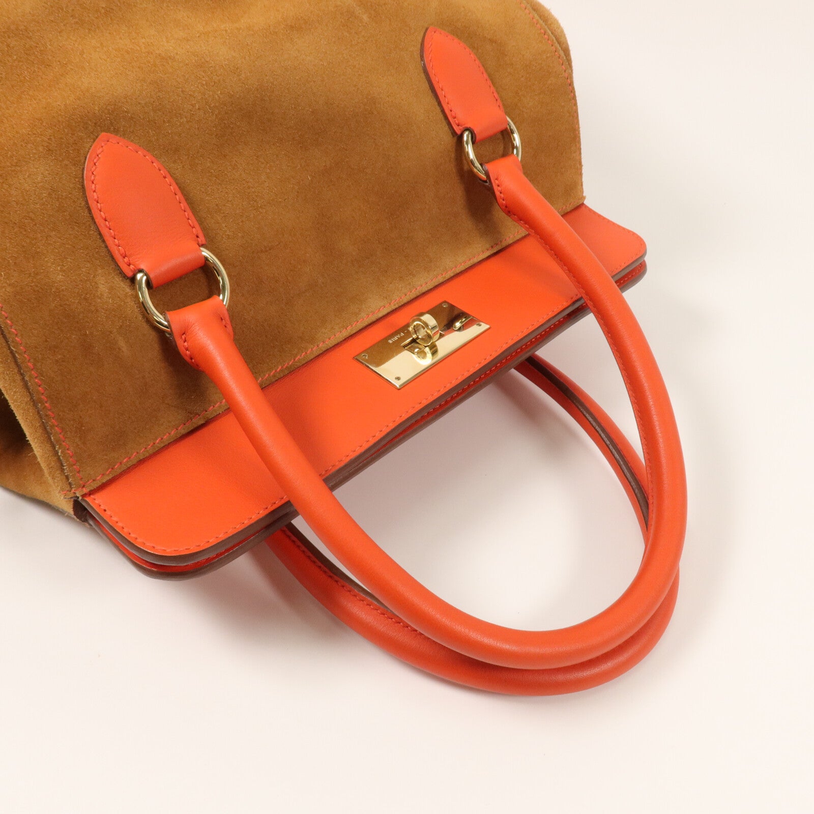 HERMES Veau Doblis/Swift皮革Tool Box 26手挽肩背兩用袋Capucine/Chamois