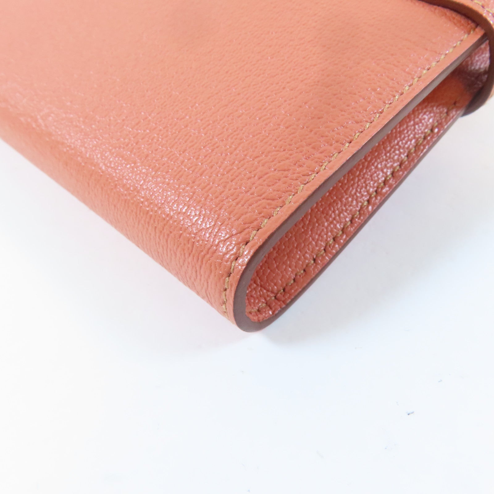 HERMES Chevre皮革Kelly Wallet銀扣長錢包Crevette龍蝦粉