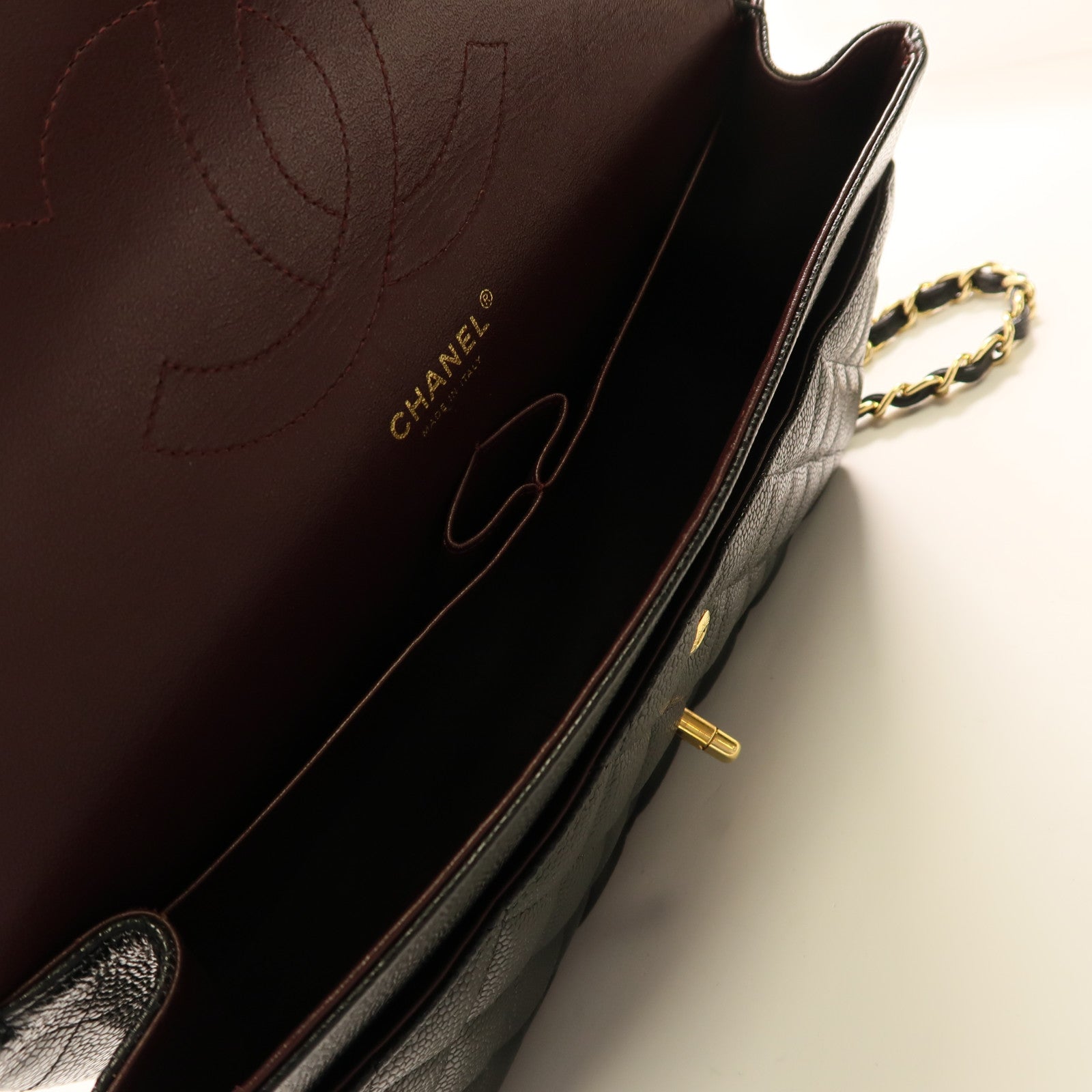 CHANEL 牛皮皮革Large Classic金扣鏈帶肩背袋黑色