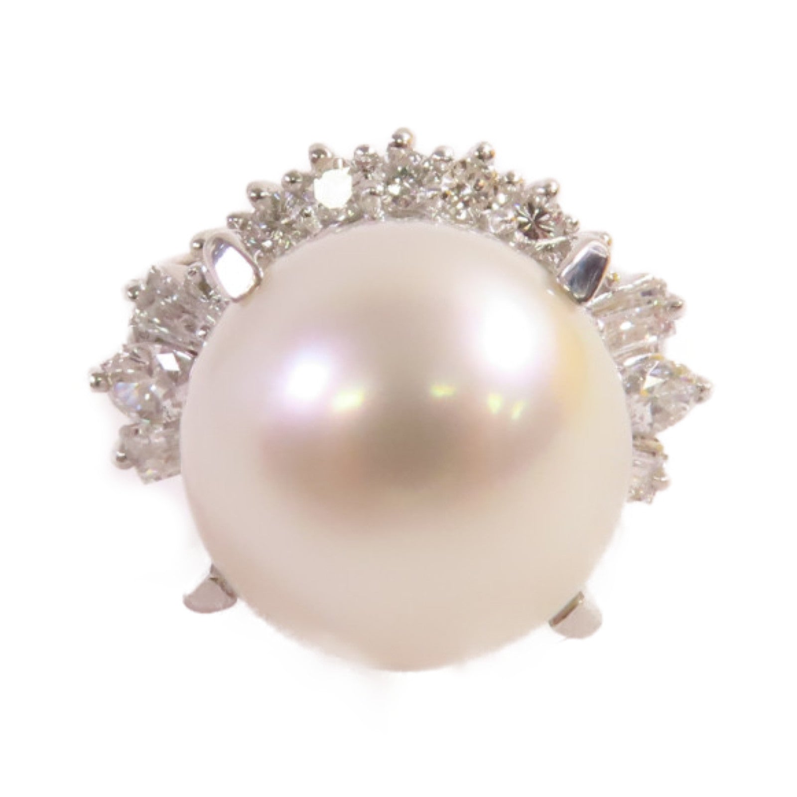 JEWELRY 18K白金/12.5mm珍珠/3.30ct鑽石Pearl Ring戒指US#5.75