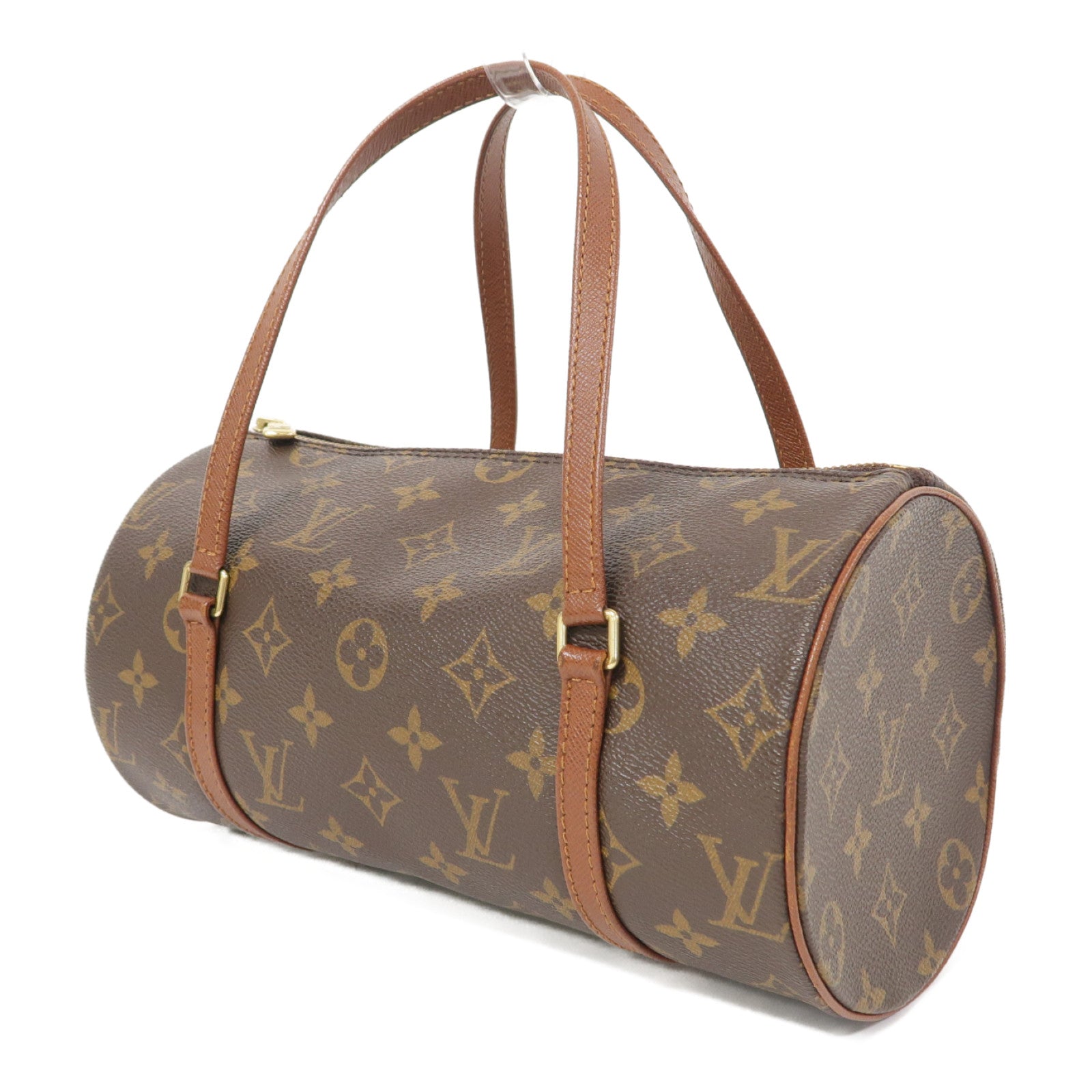 LOUIS VUITTON Monogram Papillon PM金扣手挽袋棕色
