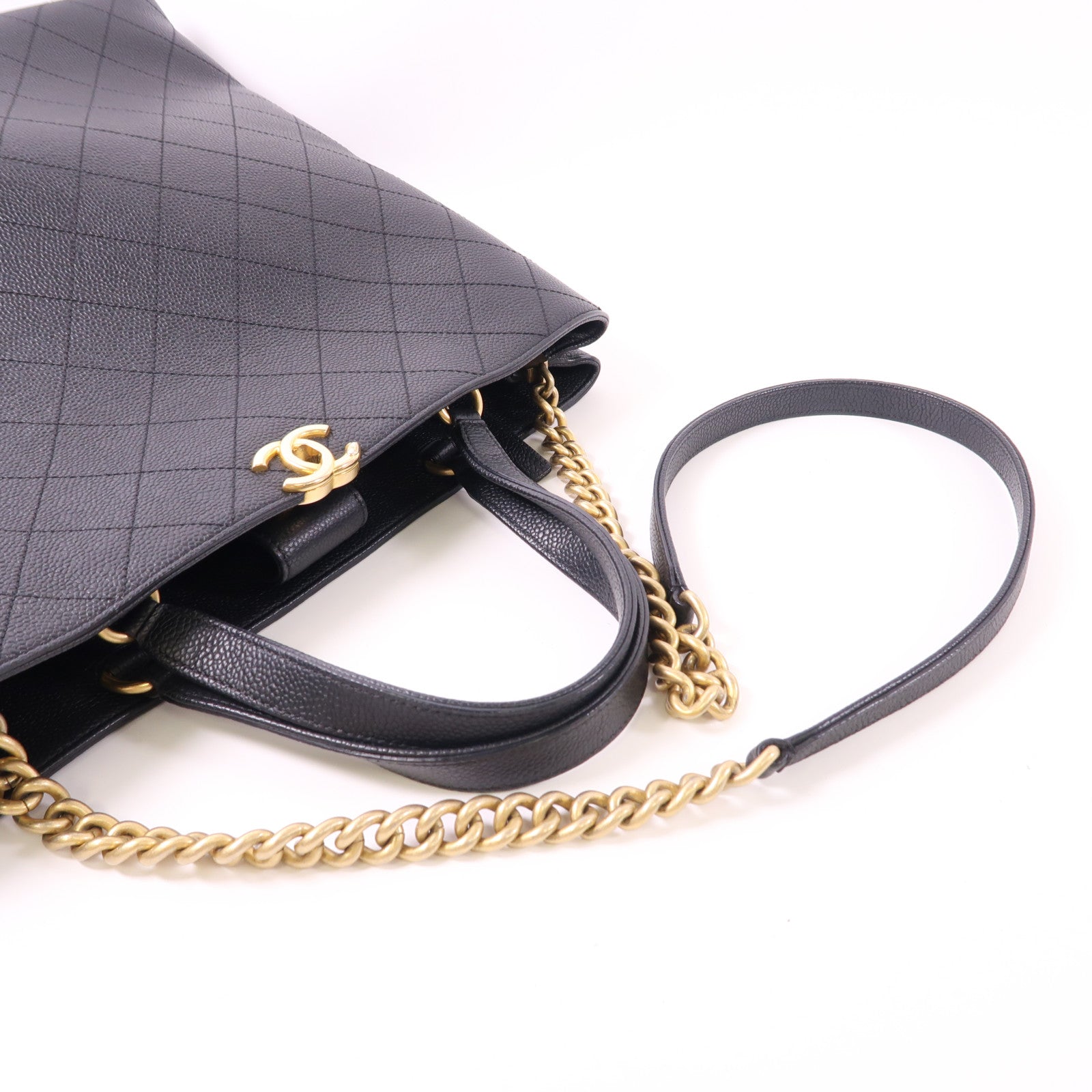 CHANEL 牛皮皮革Chain Shoulder金扣手挽肩背兩用袋