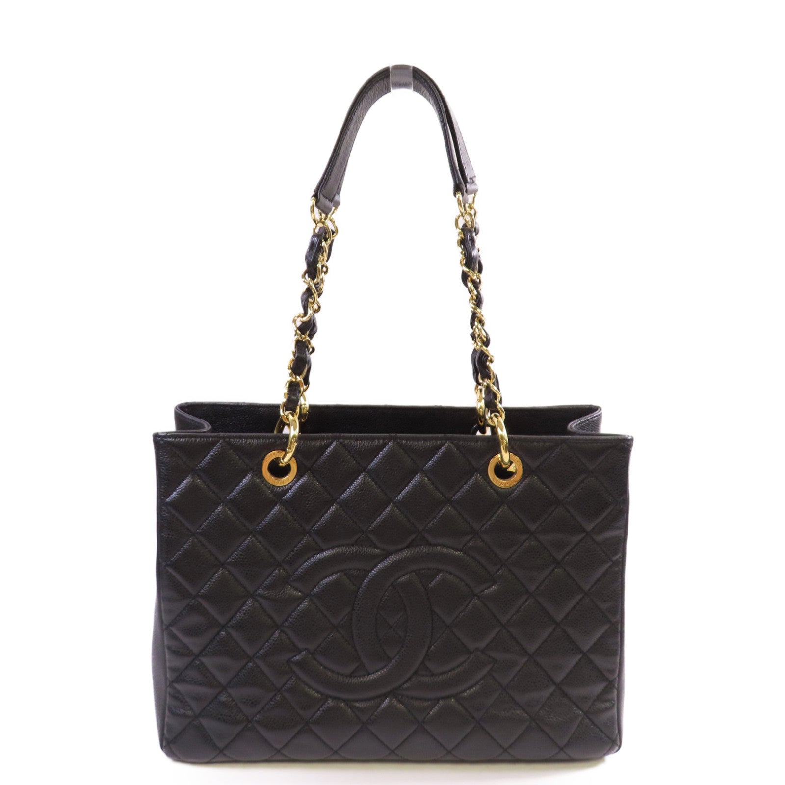CHANEL 菱格Caviar皮革GST Chain Shoulder Bag金扣鏈帶肩背袋黑色