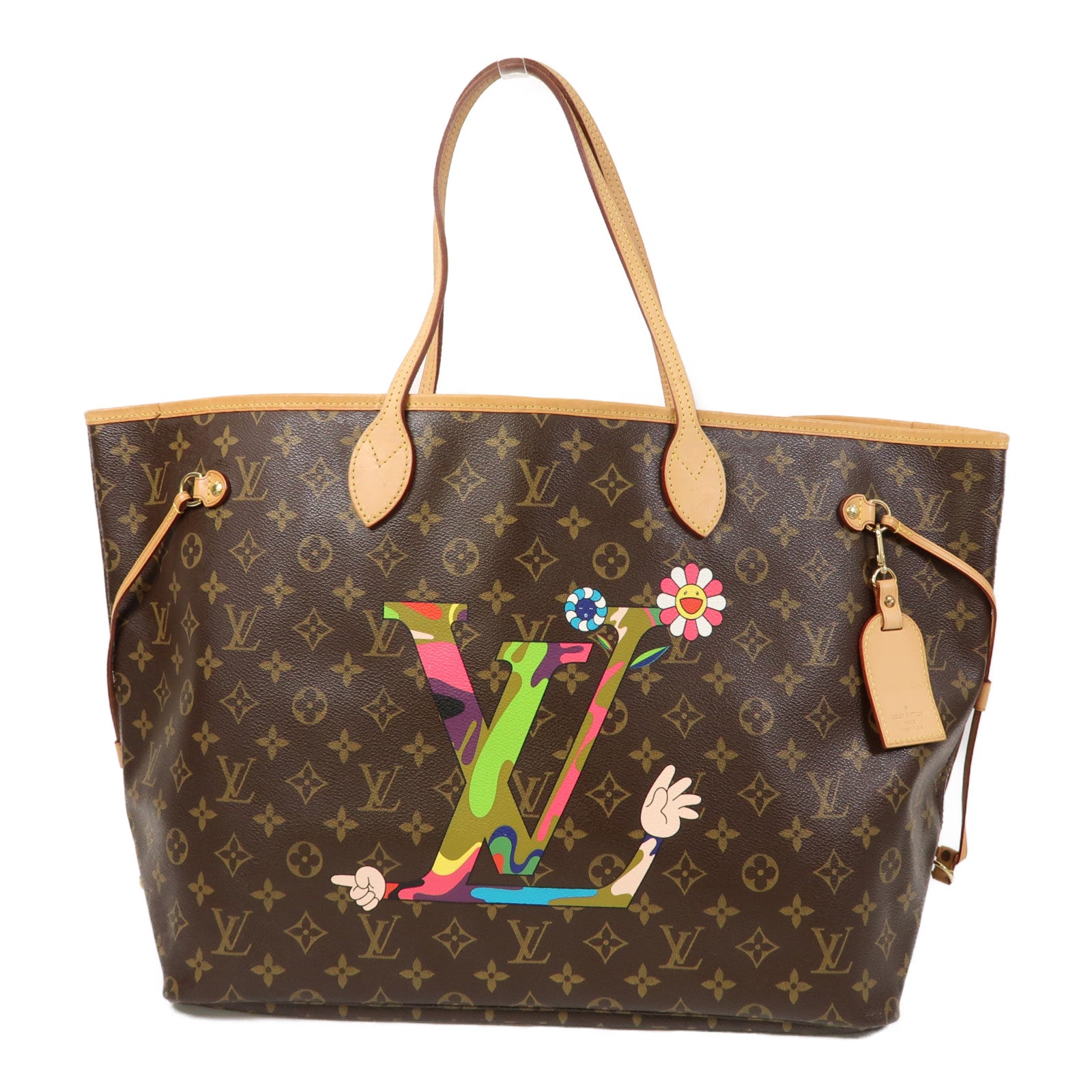 LOUIS VUITTON Monogram Takashi Murakami Neverfull GM金扣手挽袋啡色