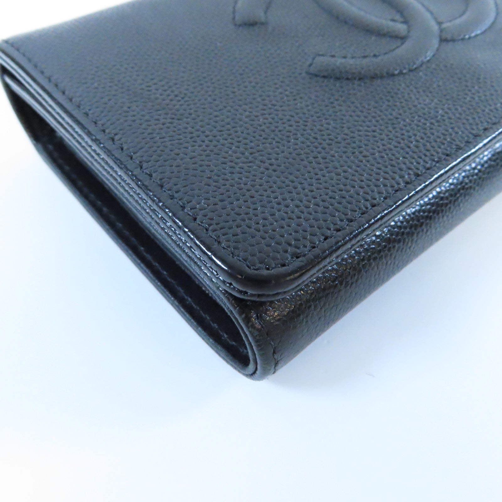 CHANEL **【激減優惠】Caviar皮革Long Wallet金扣長錢包黑色