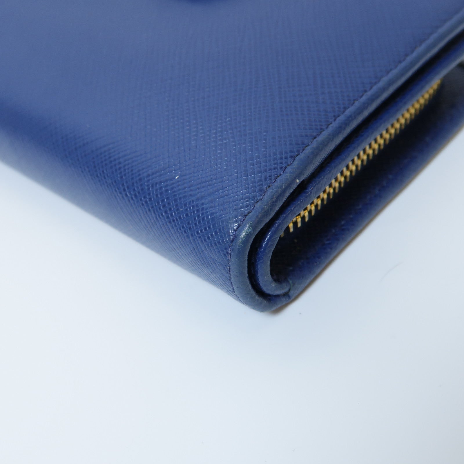 PRADA 【激減優惠】Saffiano皮革Fold Wallet金扣折疊錢包藍色