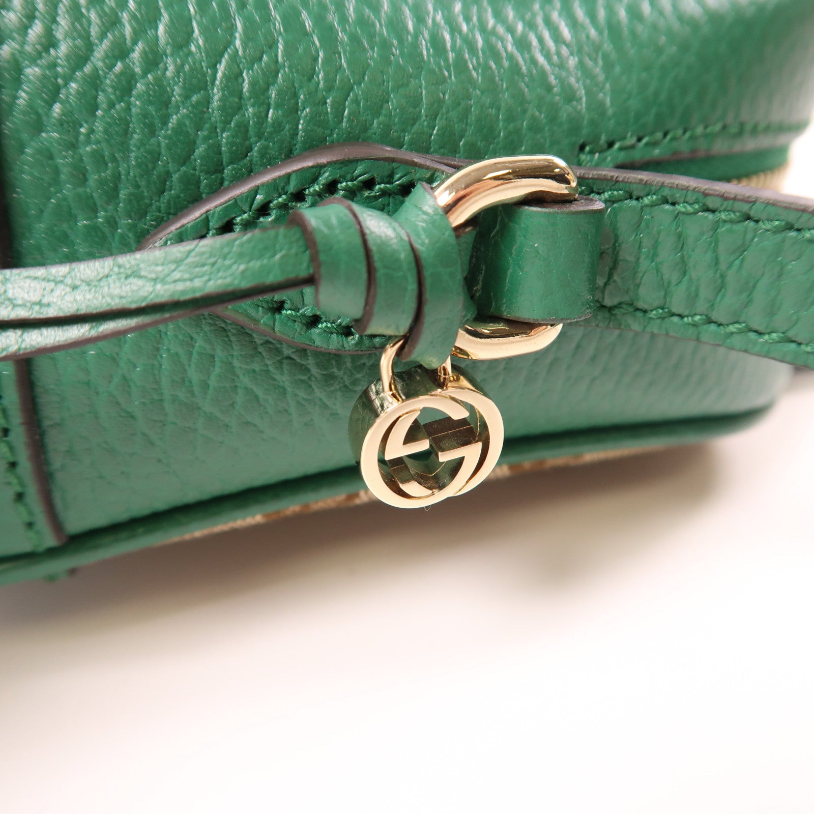 GUCCI 帆布/皮革GG Bree金扣肩背袋啡色/綠色