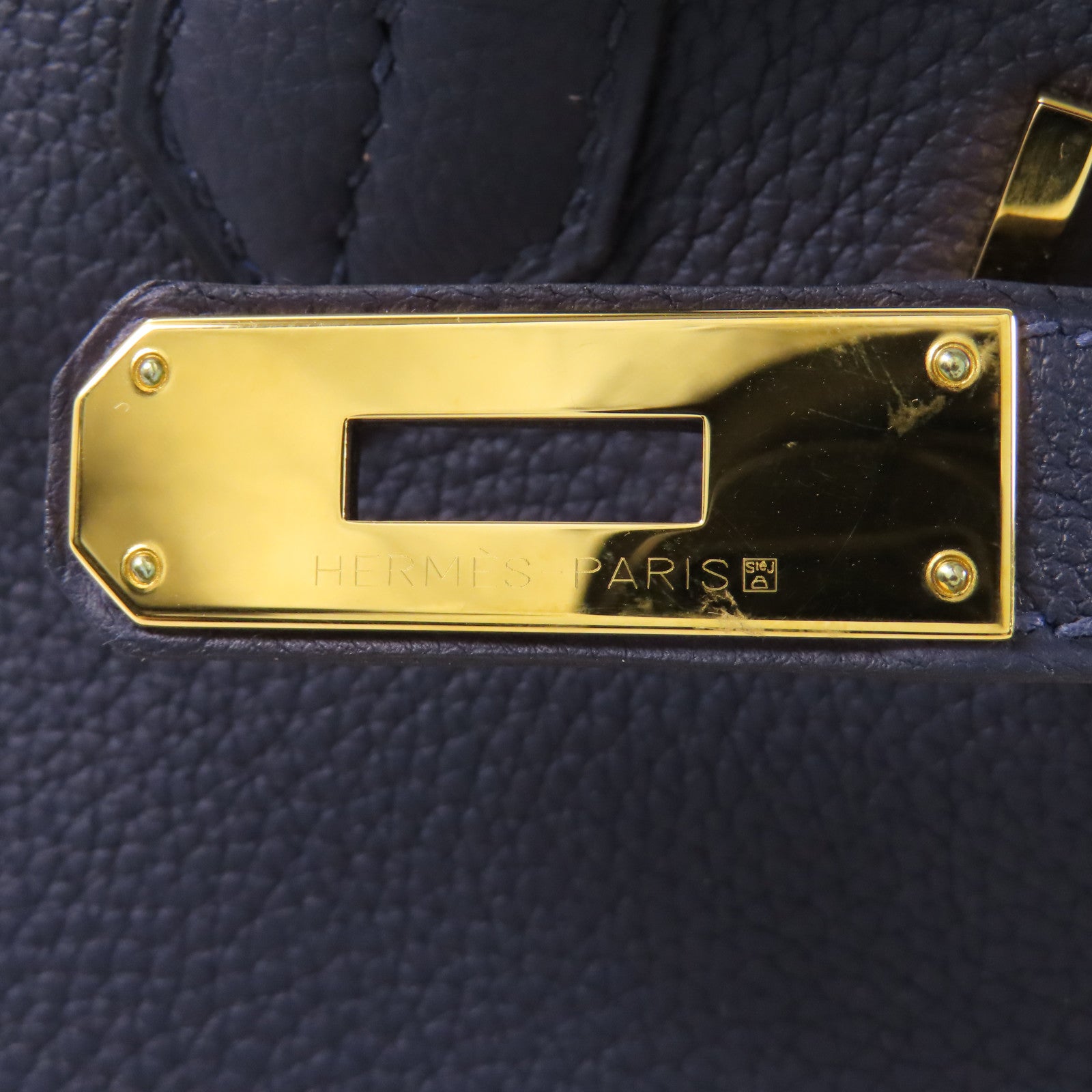 HERMES Clemence皮革Birkin 30金扣手挽袋Bleu Nuit
