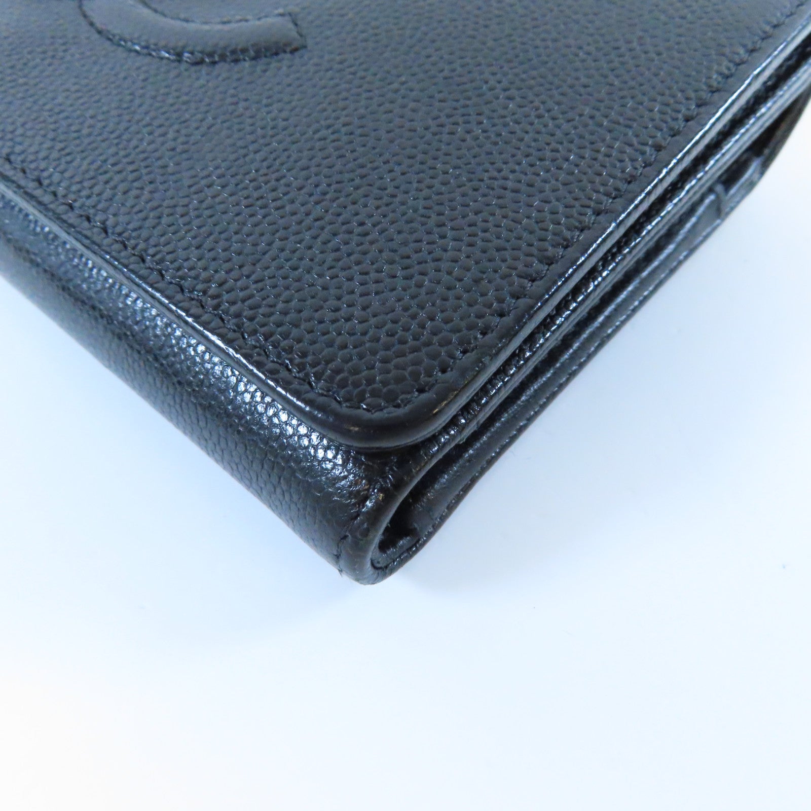 CHANEL **【激減優惠】Caviar皮革Long Wallet金扣長錢包黑色