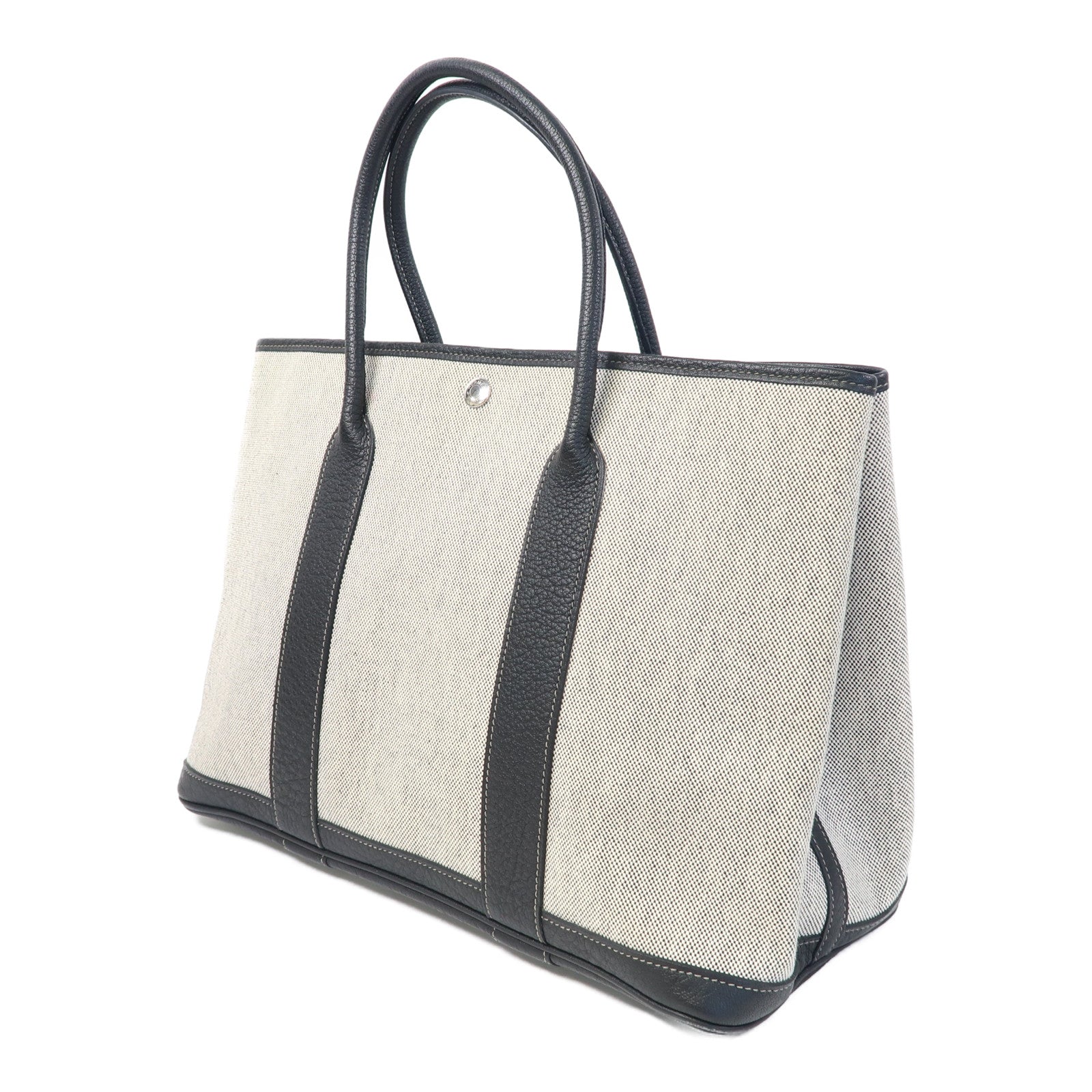 HERMES 帆布Garden Party PM銀扣手挽袋Noir黑色