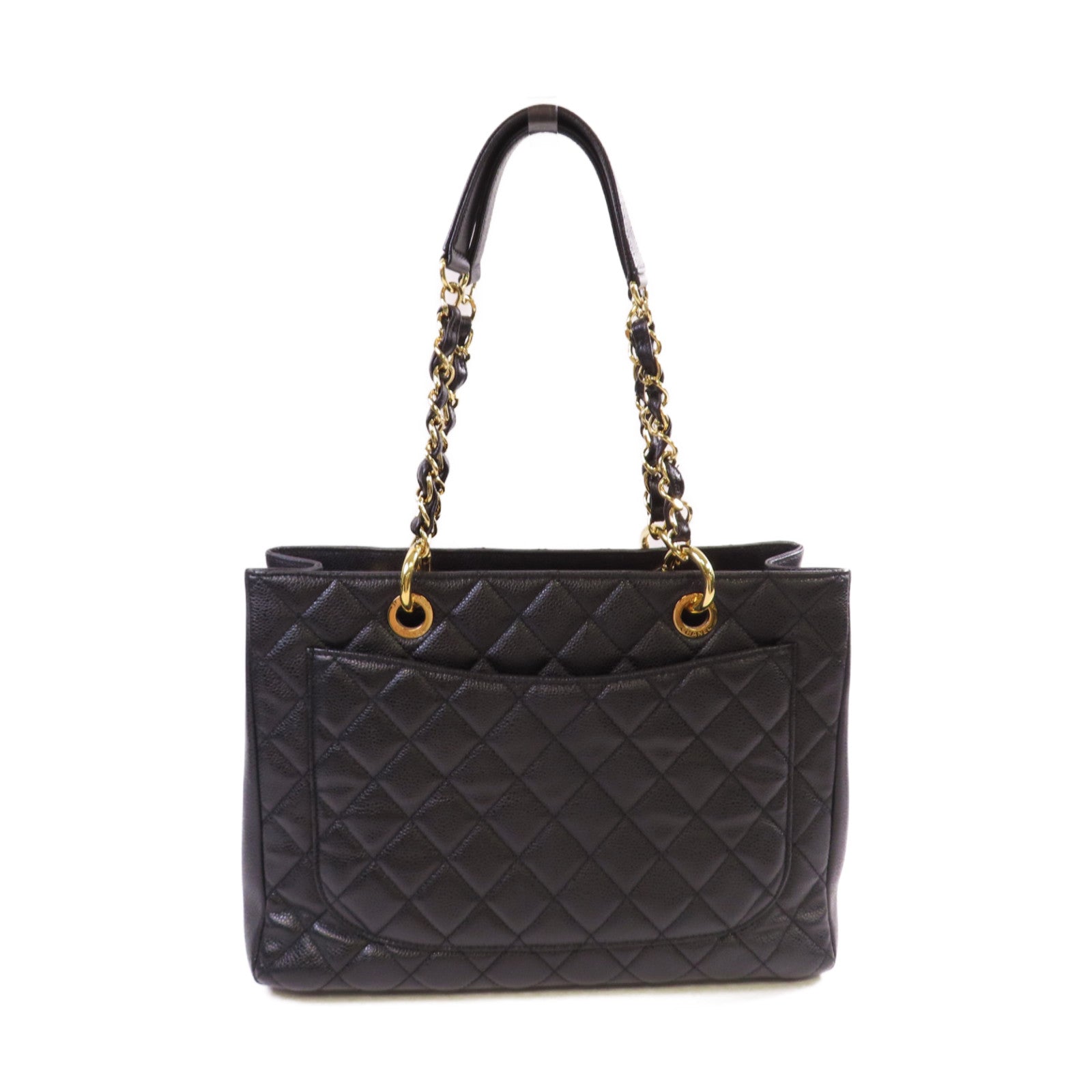 CHANEL 菱格Caviar皮革GST Chain Shoulder Bag金扣鏈帶肩背袋黑色