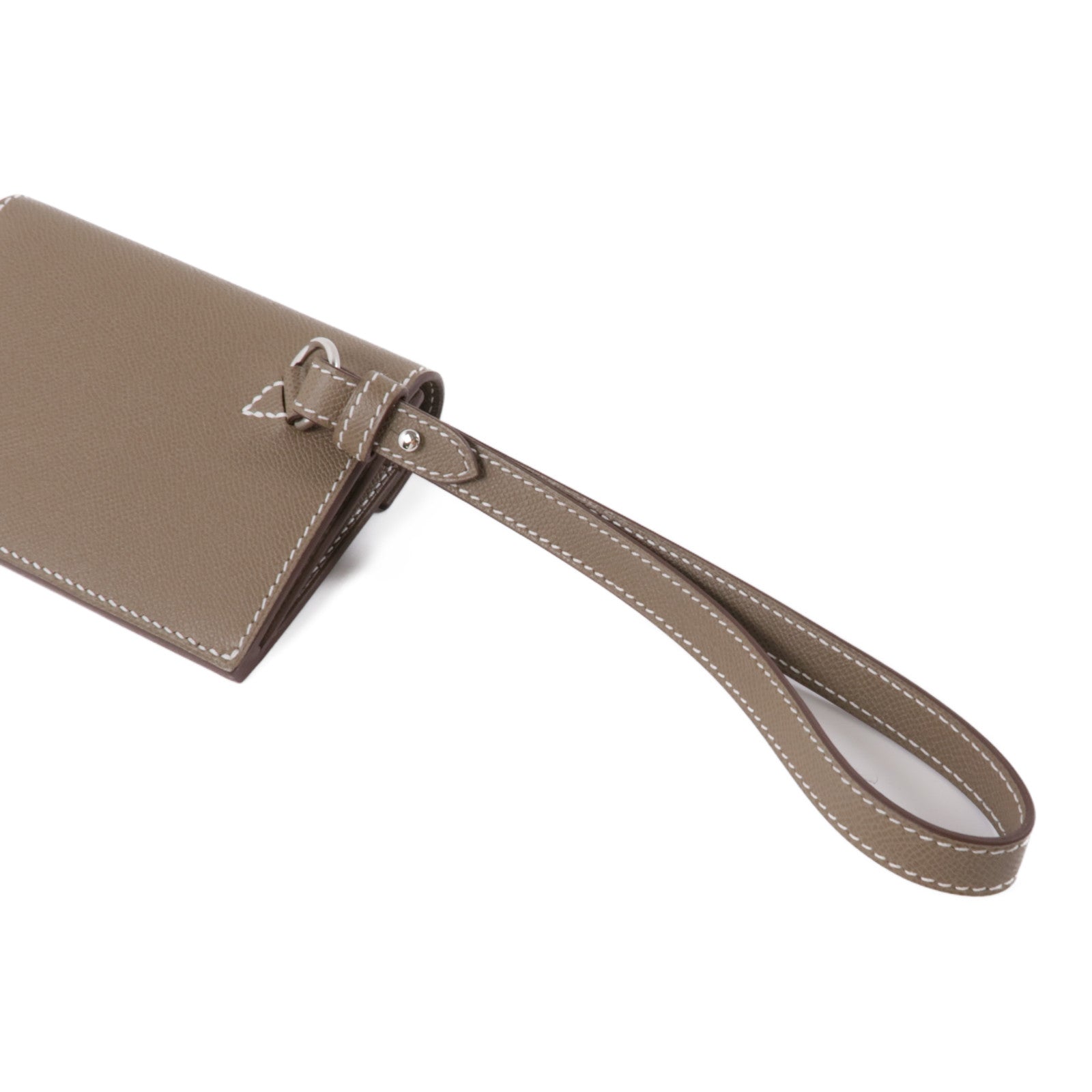 HERMES Madame皮革Kelly Pocket Slim銀扣零錢包Etoupe