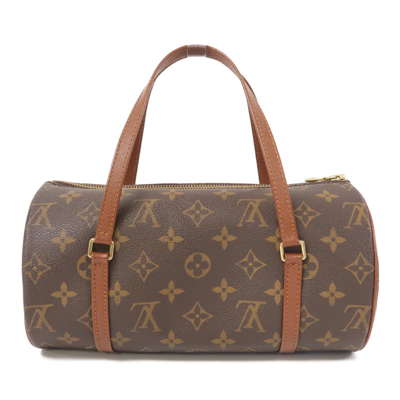 LOUIS VUITTON Monogram Papillon PM金扣手挽袋棕色