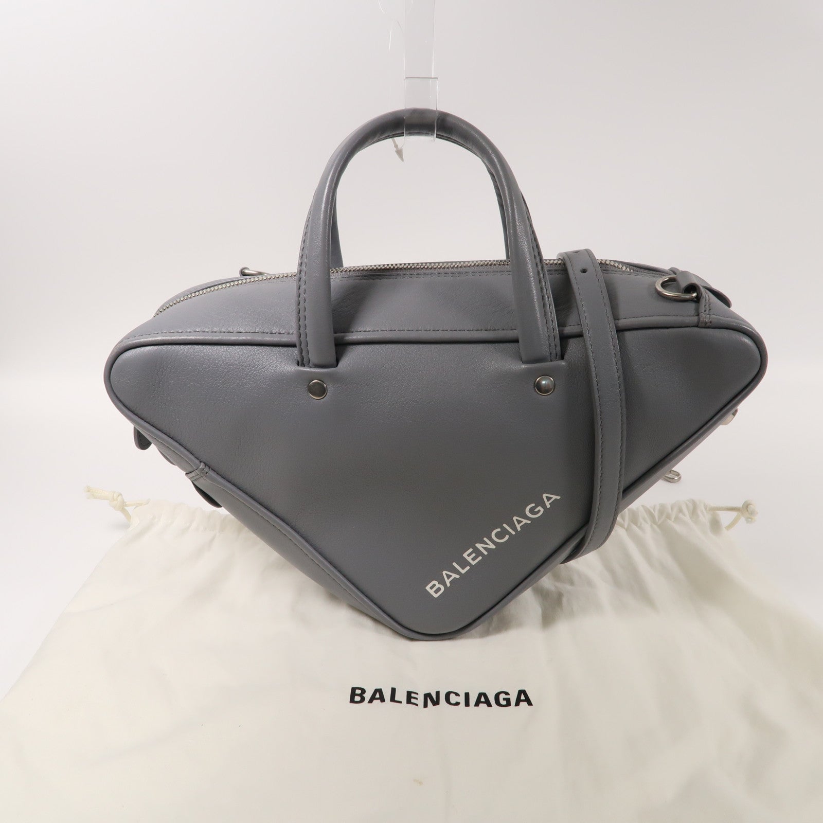 BALENCIAGA 【激減優惠】牛皮皮革Triangle銀扣手挽肩背兩用袋灰色