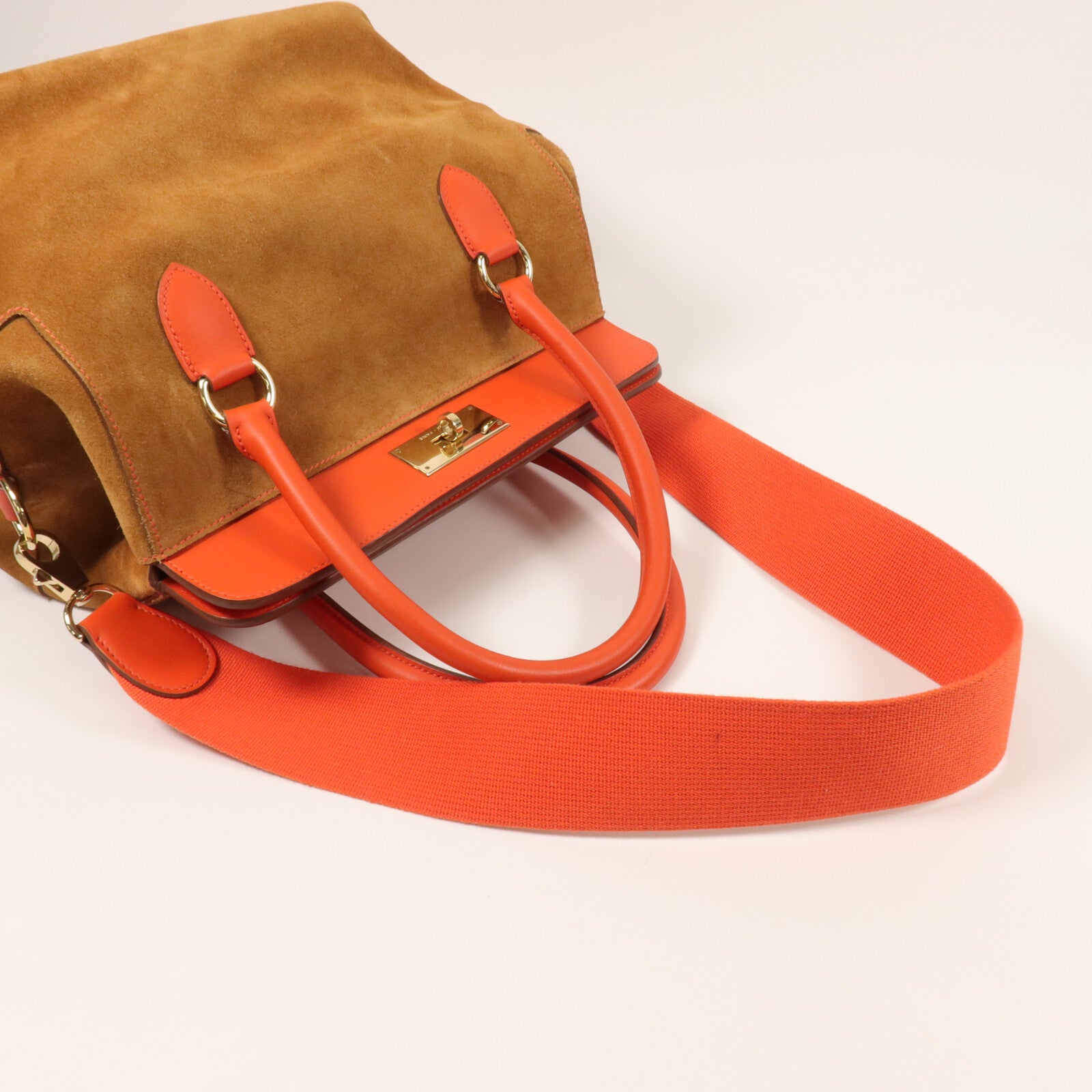 HERMES Veau Doblis/Swift皮革Tool Box 26手挽肩背兩用袋Capucine/Chamois