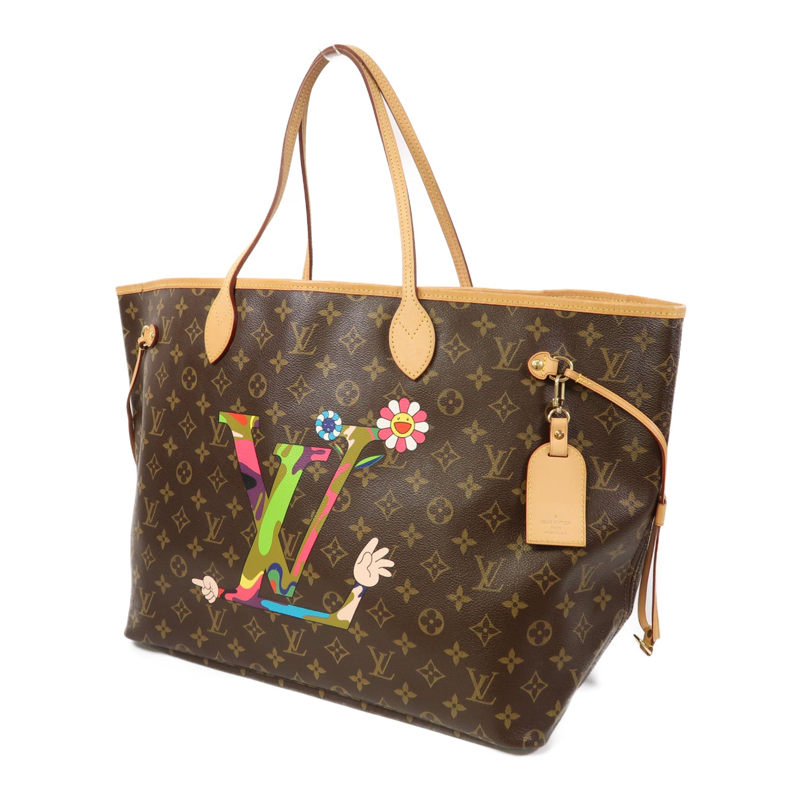 LOUIS VUITTON Monogram Takashi Murakami Neverfull GM金扣手挽袋啡色