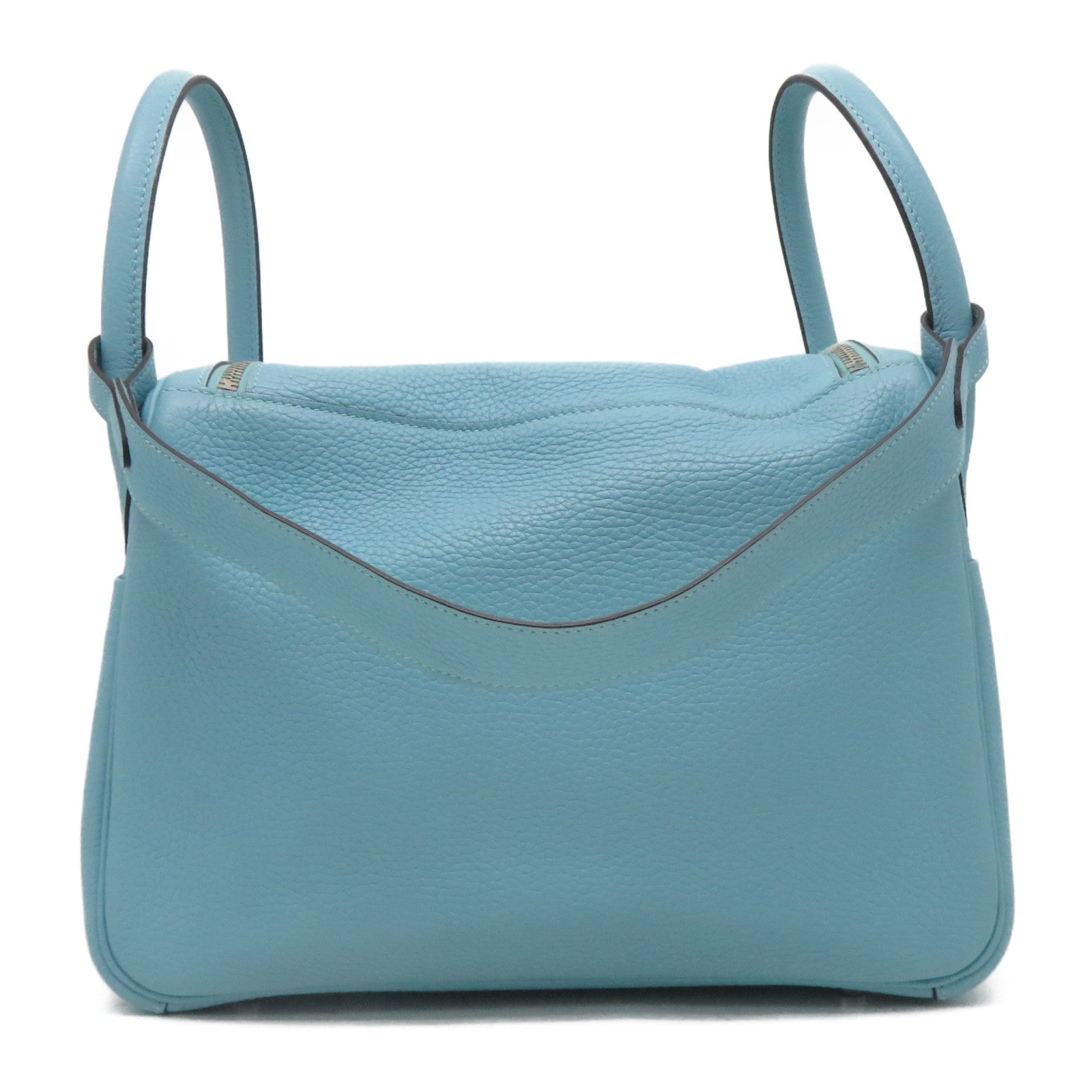 HERMES 【激減優惠】Clemence皮革Lindy 30銀扣手挽肩背兩用袋Bleu Saint Cyr聖西爾水藍色