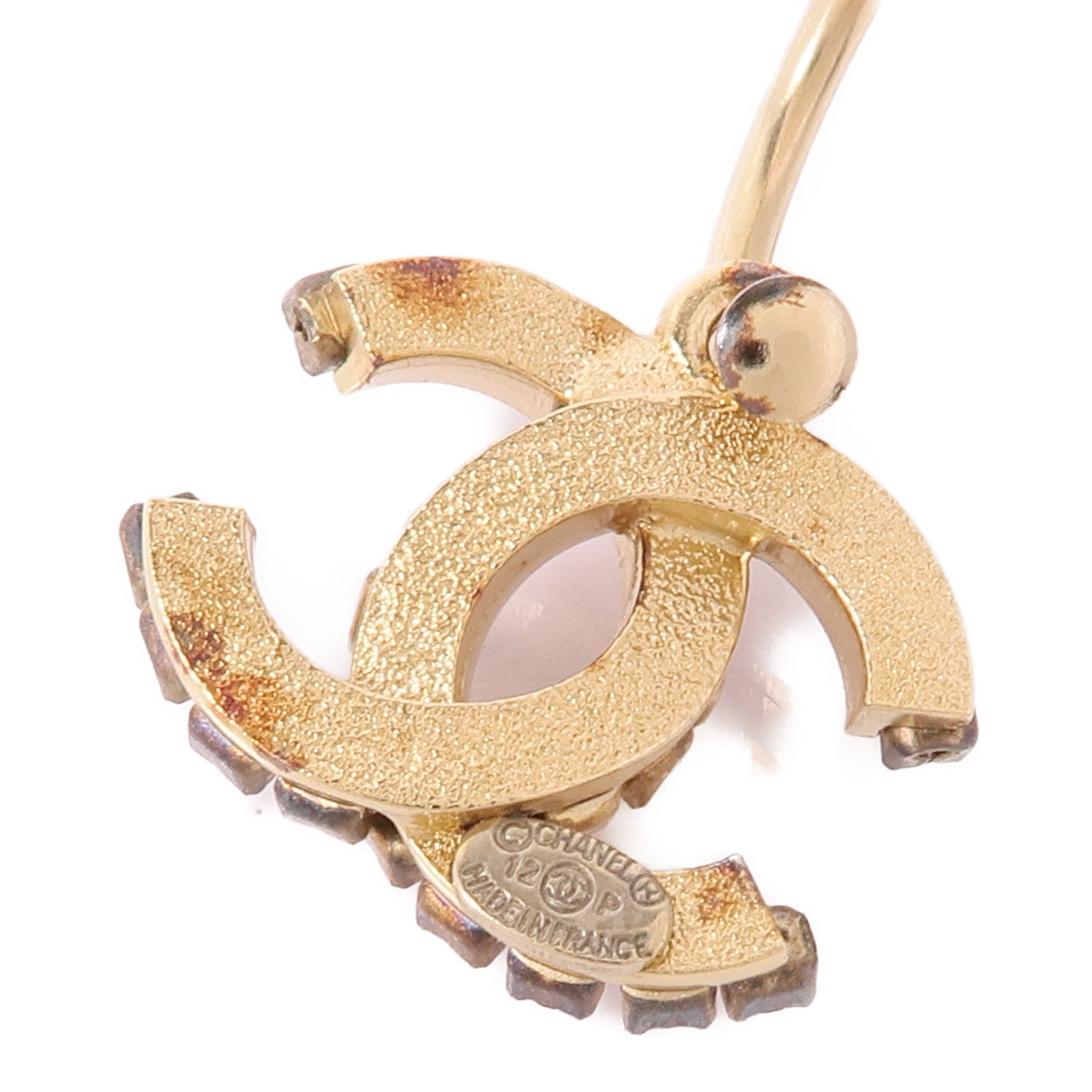 CHANEL CC Earrings Metal Gold Pink