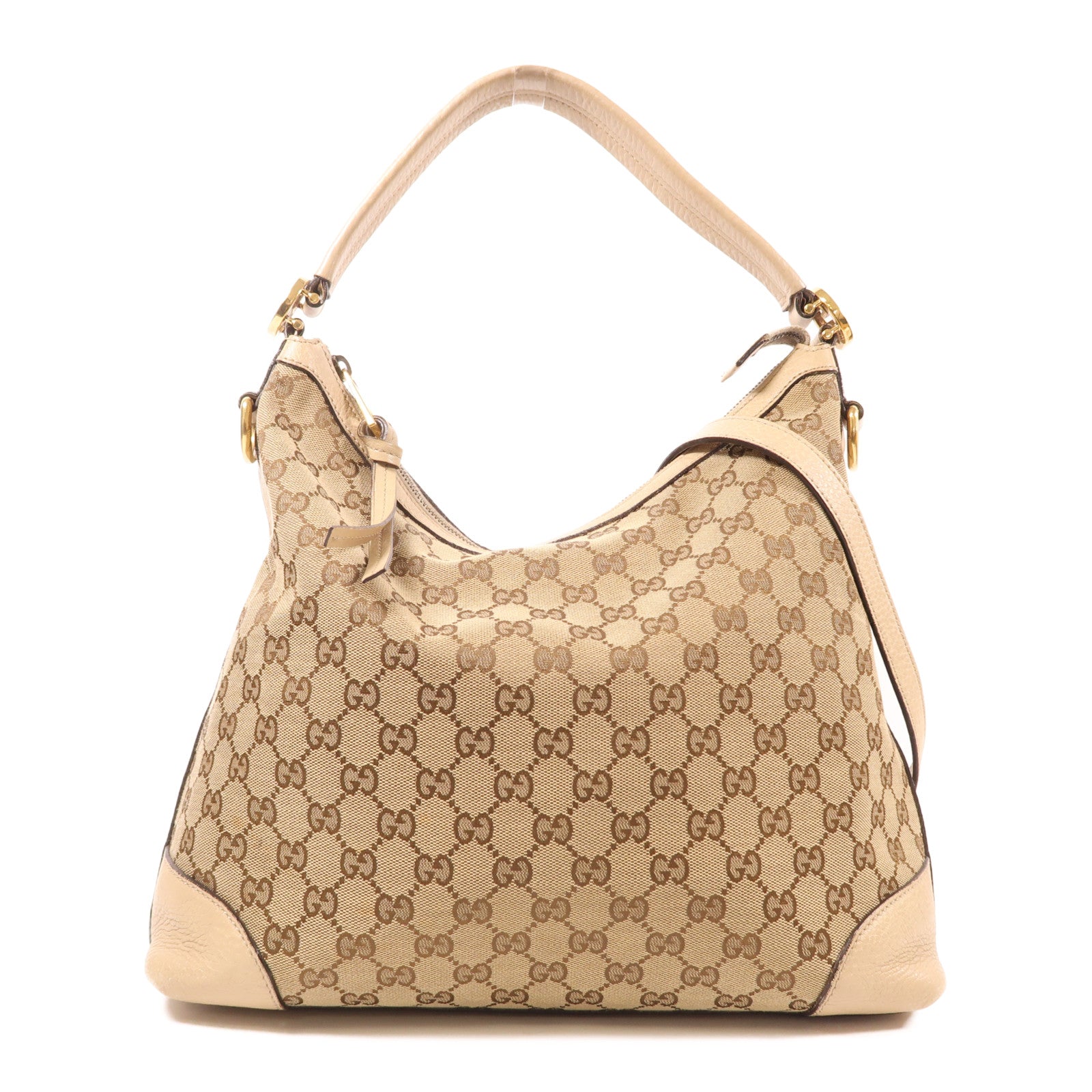 GUCCI 牛皮皮革/帆布2 Way Shoulder Bag金扣手挽肩背兩用袋