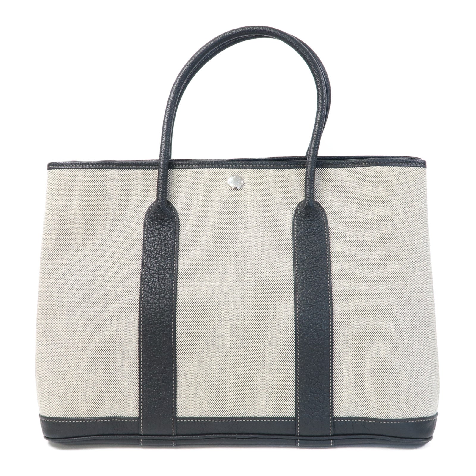 HERMES 帆布Garden Party PM銀扣手挽袋Noir黑色