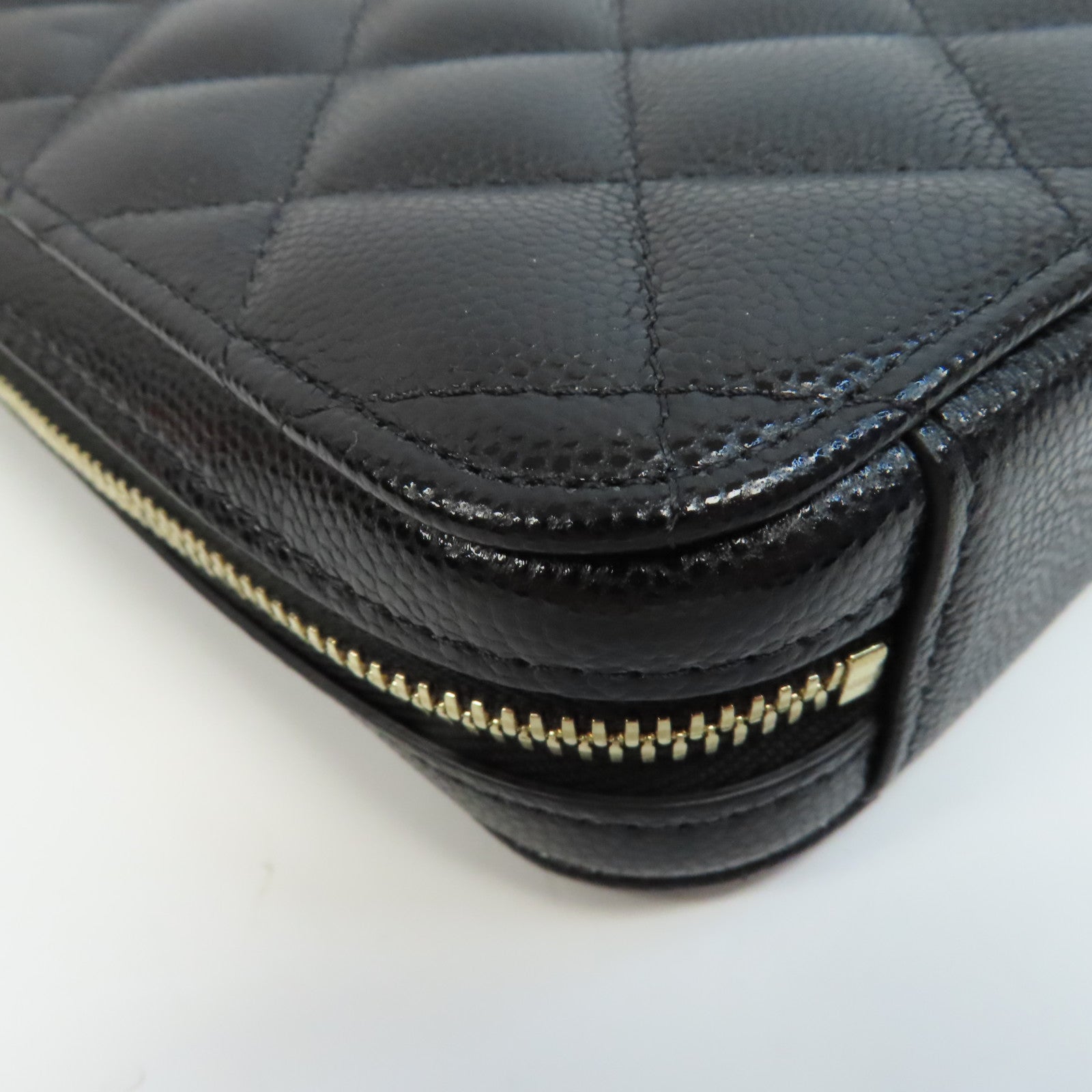 CHANEL 菱格Caviar皮革Phone Bag金扣鏈帶肩背袋黑色