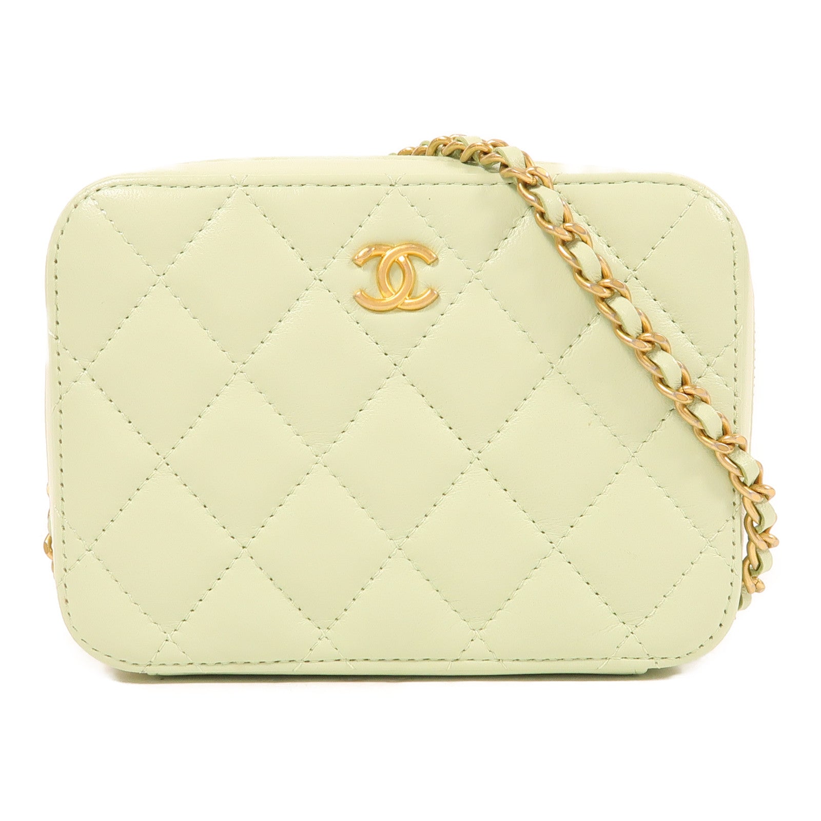 CHANEL CC GHW Chain Shoulder Bag Leather Pale Green