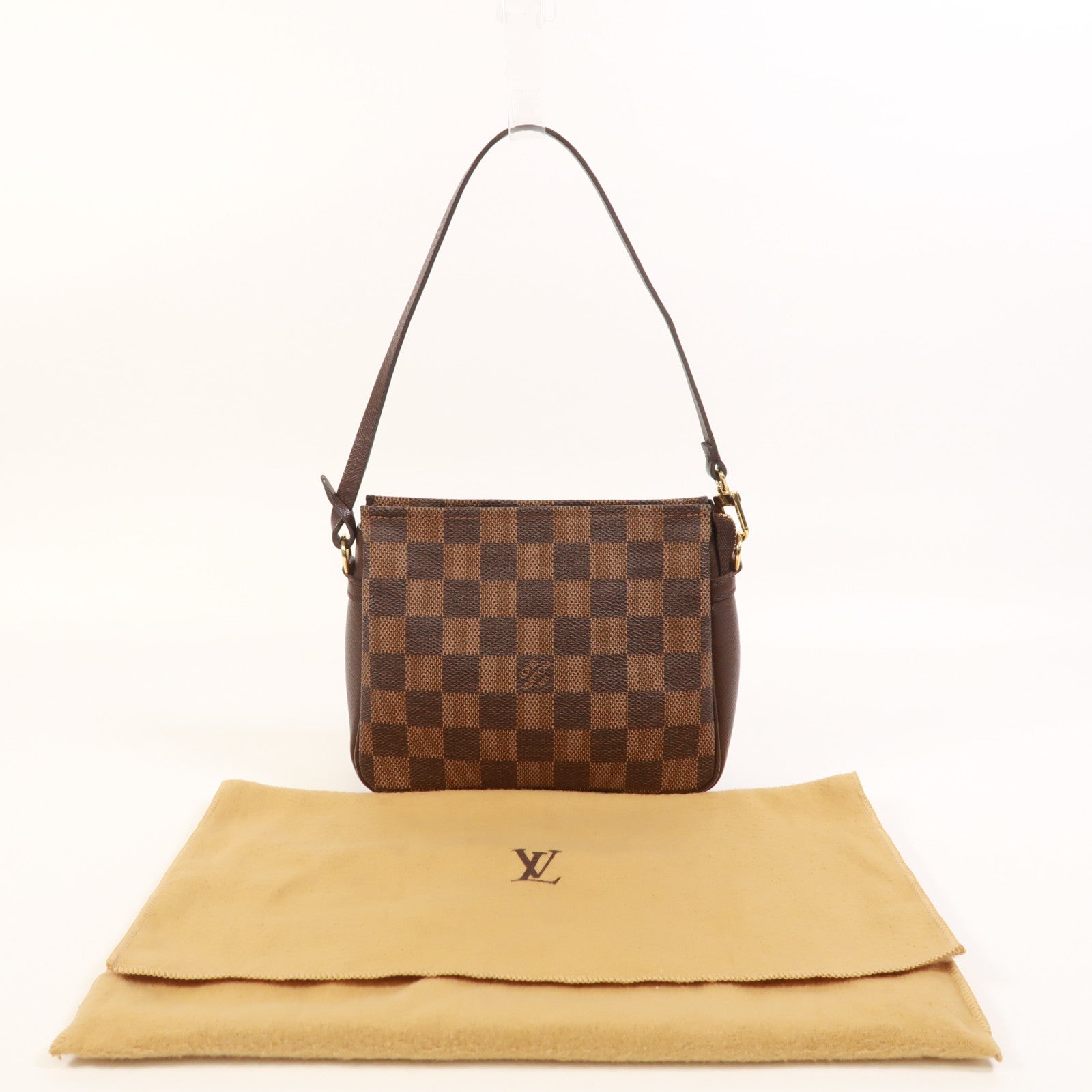 LOUIS VUITTON Damier Trousse Makeup Accessory Pouch金扣手挽袋棕色