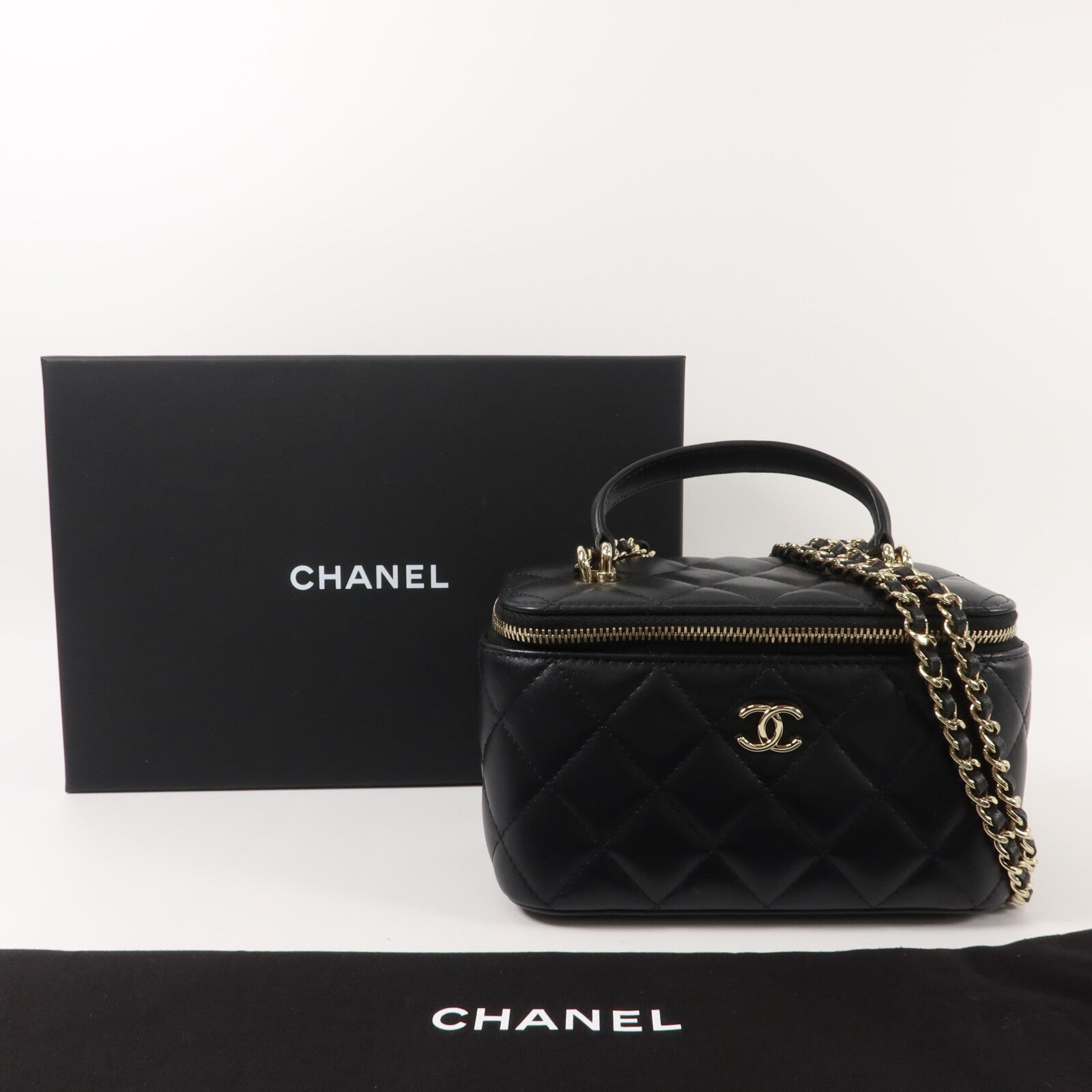CHANEL 羊皮皮革Handle Vanity Case鏈帶手挽肩背兩用袋
