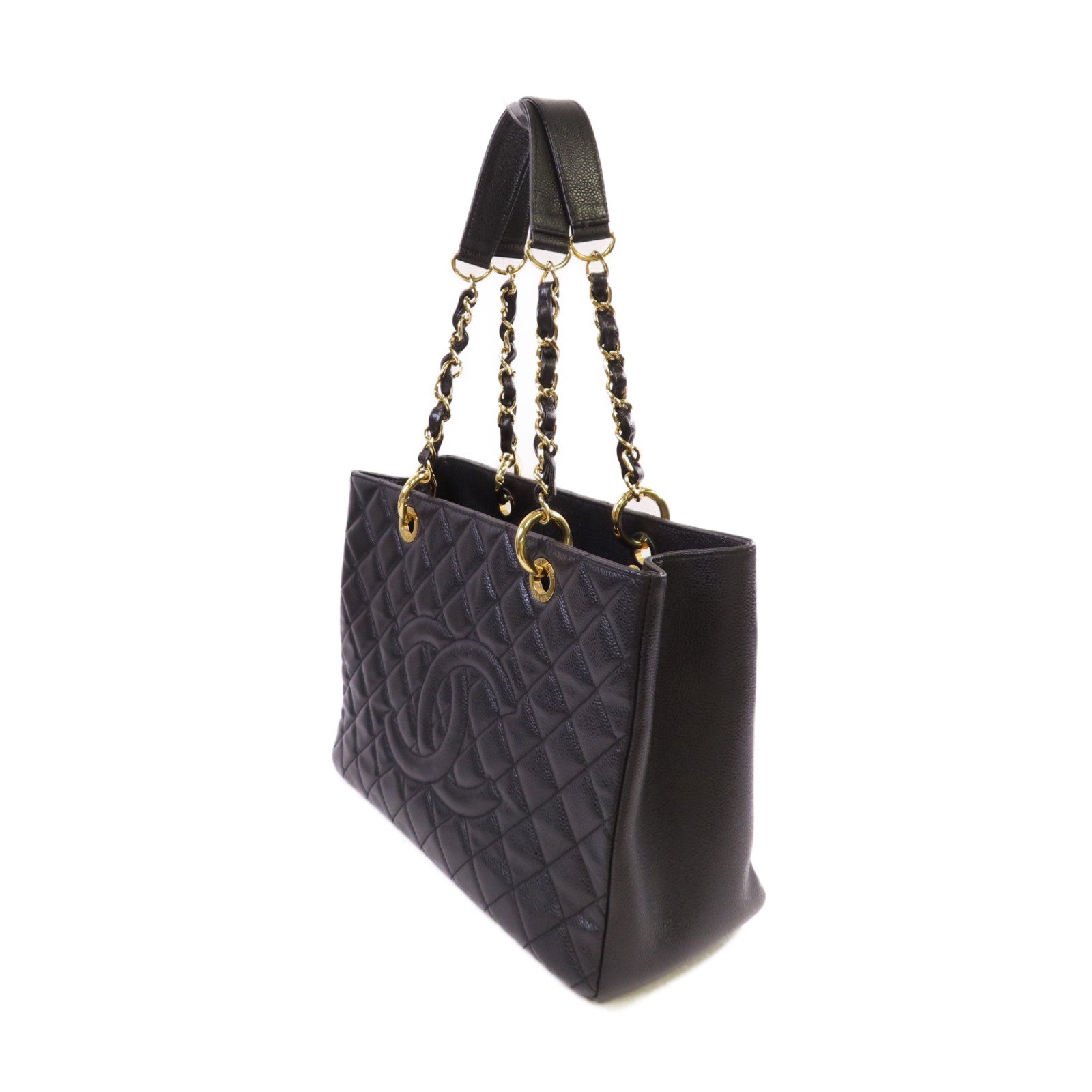 CHANEL 菱格Caviar皮革GST Chain Shoulder Bag金扣鏈帶肩背袋黑色