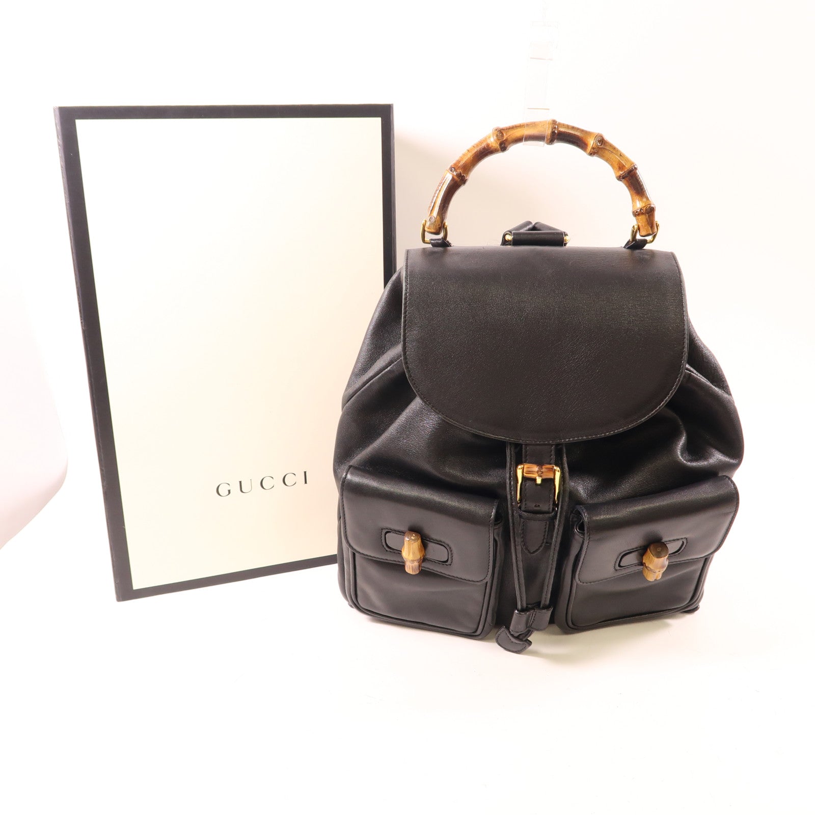 GUCCI 皮革Bamboo Backpack金扣背包