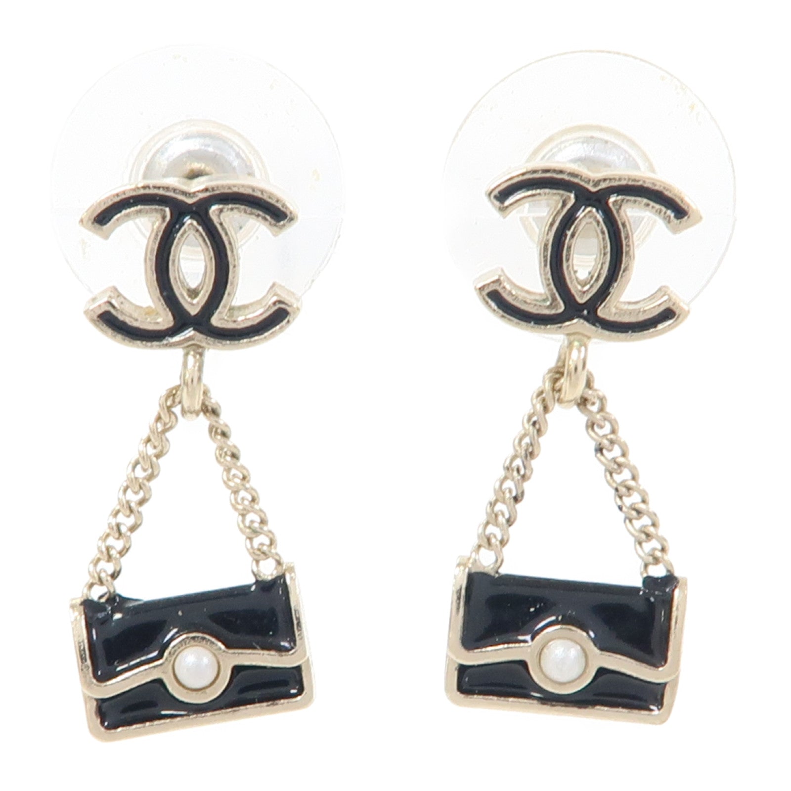 CHANEL 金屬Bag Drop Earrings耳環黑色/金色