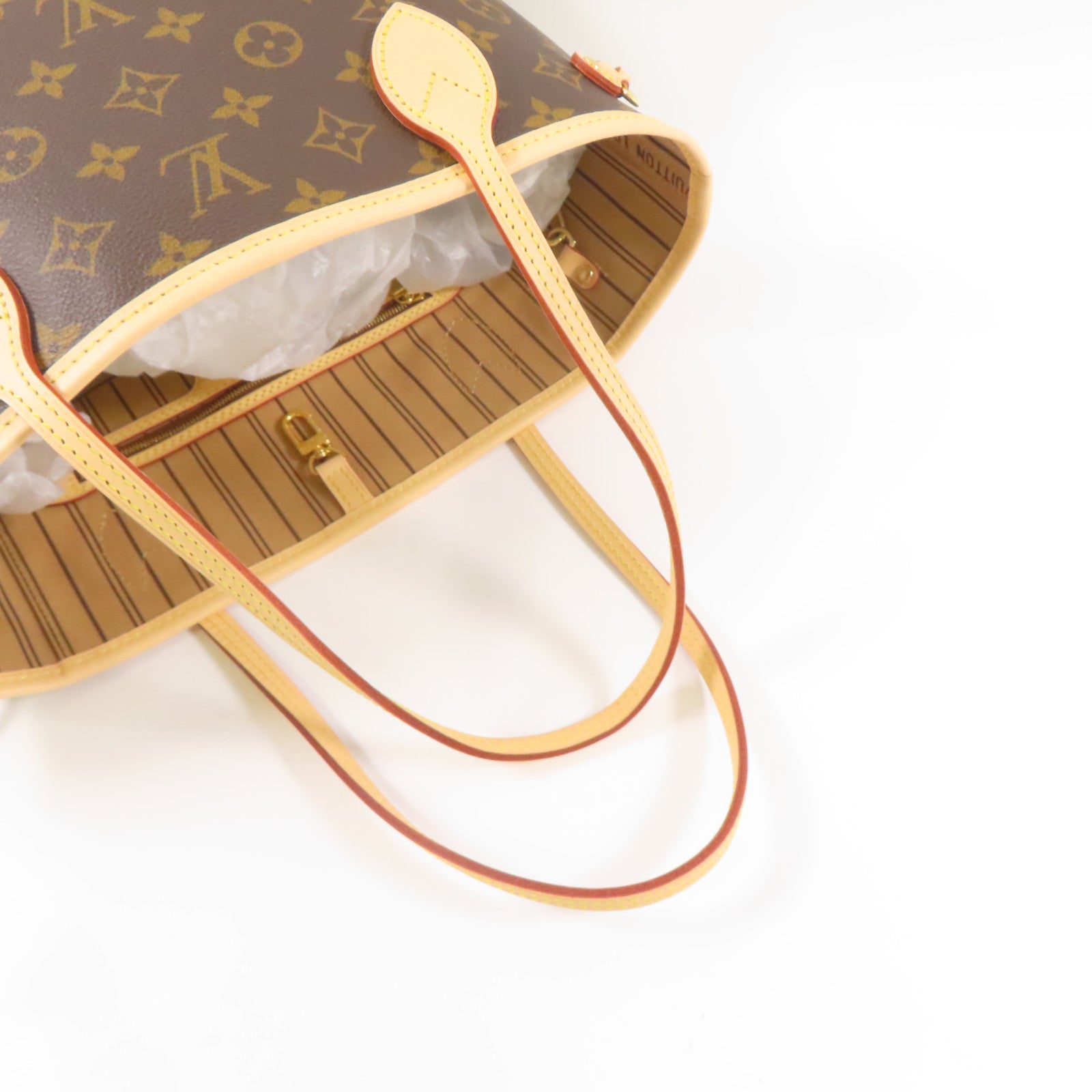 LOUIS VUITTON Monogram Neverfull PM金扣手挽袋啡色